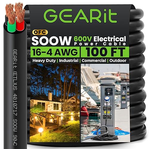 Miniatura 31 de GearIT Cable de alimentación portátil 14/4 14 AWG (100 pies – 4 conductores) SOOW 600V calibre 14 cable eléctrico para motor, luces portátiles