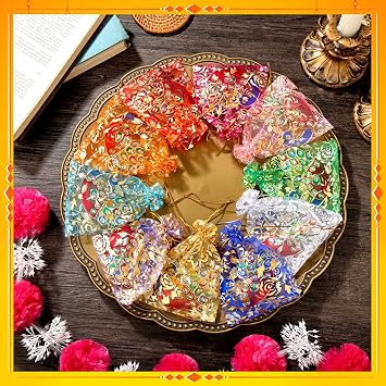 Cinnvoice 10 Pcs Peacock Haldi Kumkum Holders Pooja Return Gifts Bulk Roli Chawal/rice Packets for Ladies Indian Diwali Pooja Wedding Housewarming Return Gift