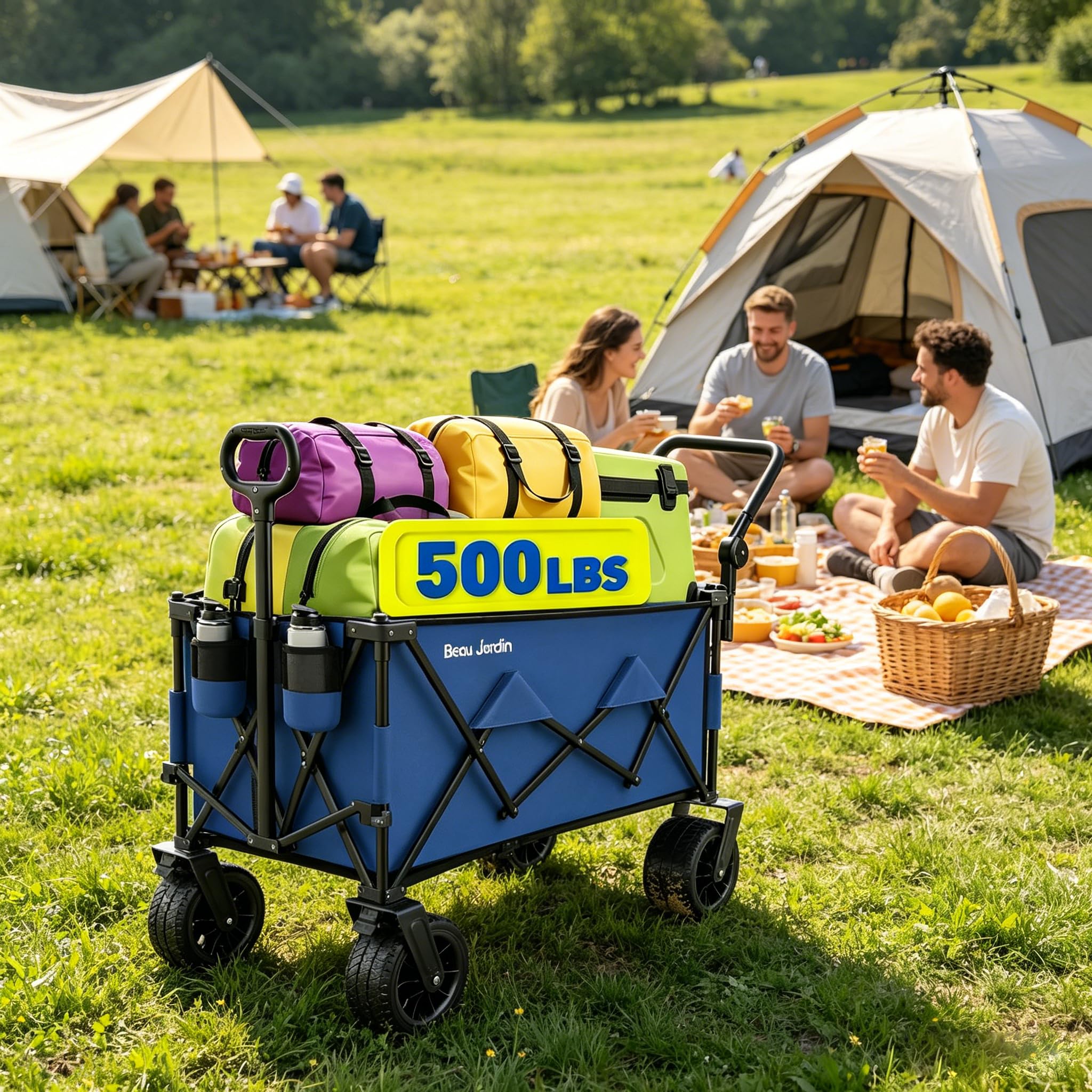 BEAU JARDIN XXL Festival Trolley on Wheels 300L 250KG Folding Wagon Portable Camping Cart Collapsible Foldable Trolly for Beach Outdoor Garden Picnic Shopping Fishing - Image 9