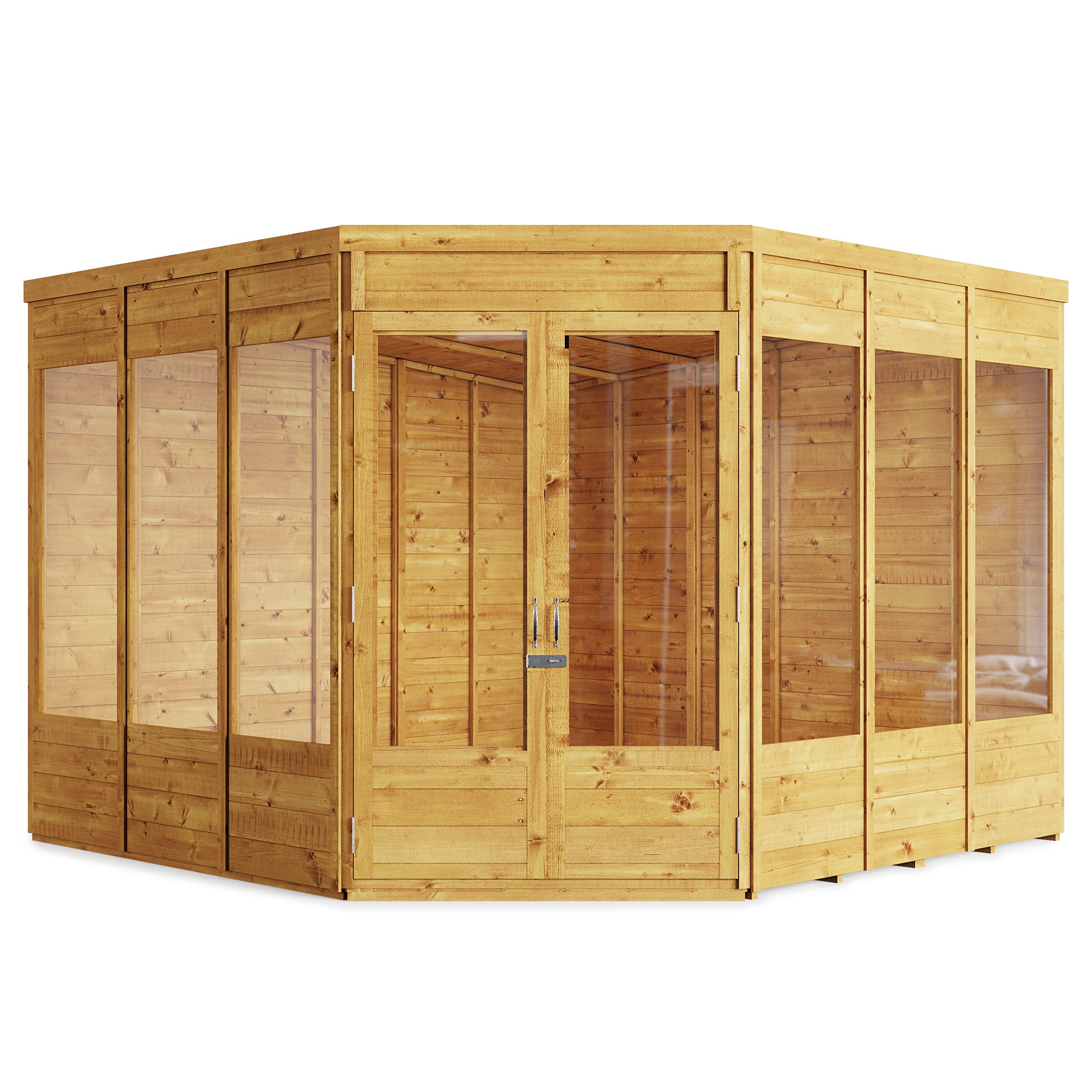 BillyOh Corner Summerhouse Log Cabin 9x9 Garden Storage Shed Wooden Summer House Sheds Picton Summerhouses Pressure Treated Available (9x9 Spray Treated)