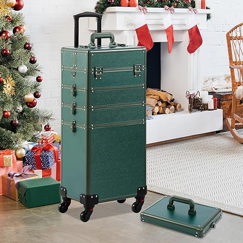 Miniatura 6 de Estuche de tren de maquillaje, estuche de maquillaje rodante con tapa, estuche de cosmetología 5 en 1 sobre ruedas, regalo de Navidad, organizador