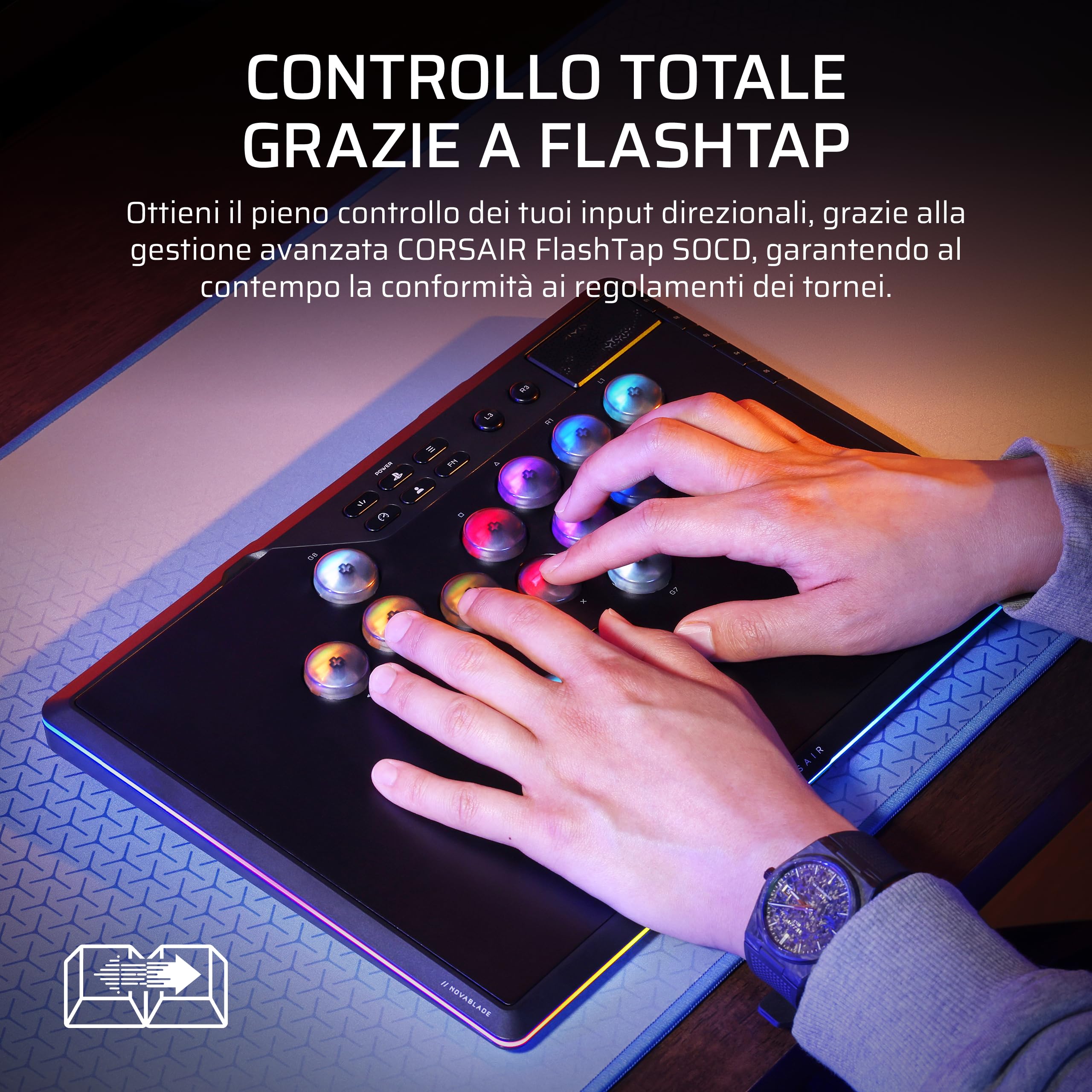 Corsair NOVABLADE PRO Controller Wireless Senza Leva 15 Tasti 1000Hz 2,4GHz SOCD MGX Hyperdrive PS5 PS4 PC