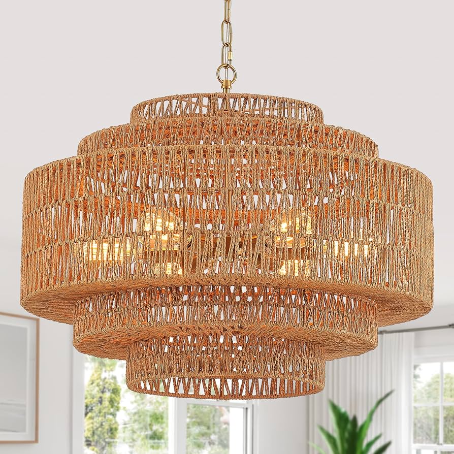 neloli☀︎ Tunkayli Large Chandelier Hand-Woven Rattan 25.6in Boho