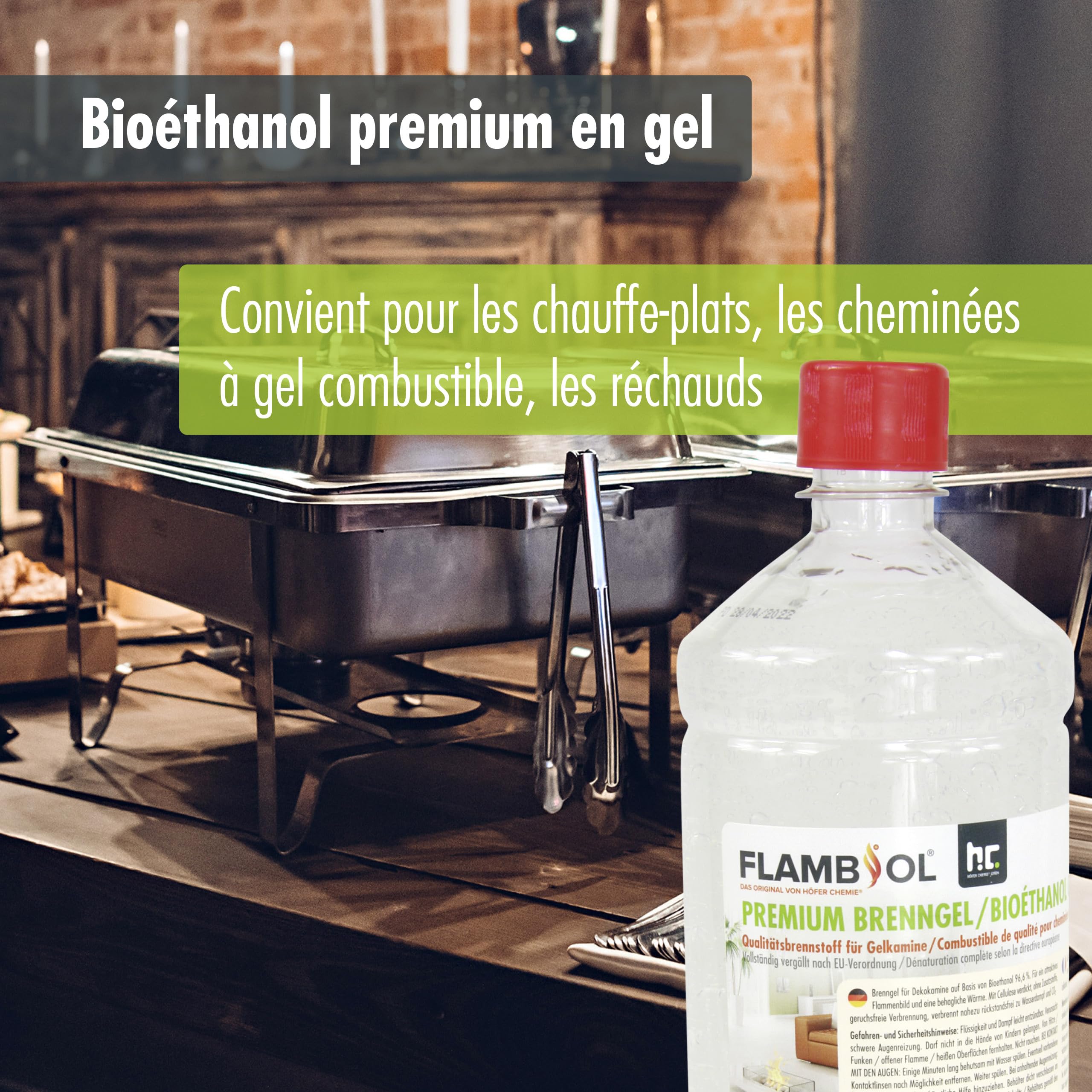 FLAMBIOL® Bioéthanol Premium en Gel (15 x 1 L) – Combustible Longue Durée, Idéal pour Cheminées d'Intérieur et d'Extérieur – Formule Améliorée et Écologique, Fabriqué en Allemagne