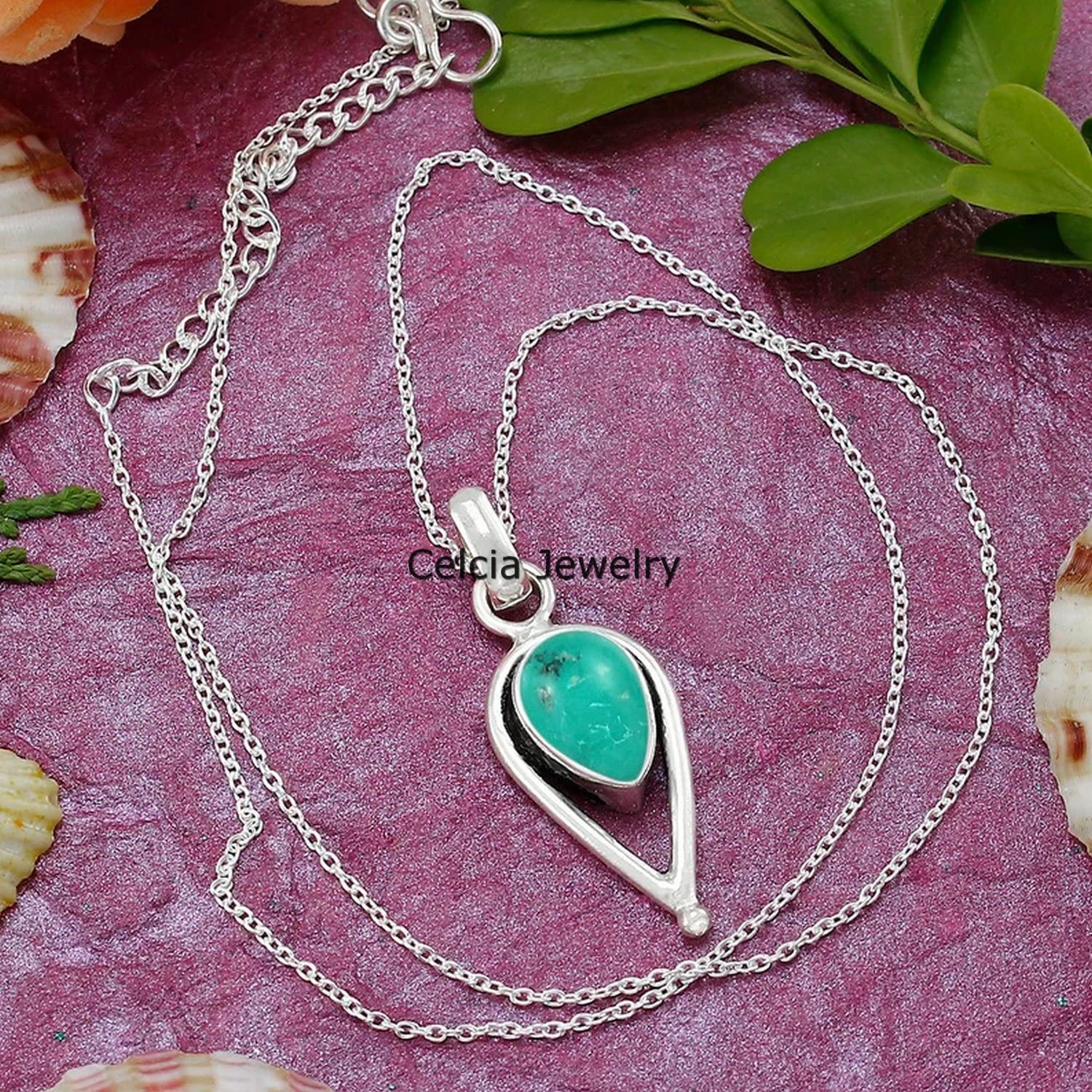 Collana in argento sterling massiccio 925 per donna, pietra preziosa blu turchese pera genuina, regalo unico artigianale di dicembre Birthstone per lei