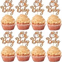 Vista 34 de 24 decoraciones de calabaza Oh Baby para cupcakes con purpurina de calabaza para cumpleaños, baby shower, decoración de pastel de cumpleaños, baby