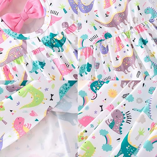 Miniatura 6 de Popshion Vestidos de verano para niñas con estampado de leopardo, vestido con lazo en la espalda, ropa de dinosaurio, sin mangas, para niños