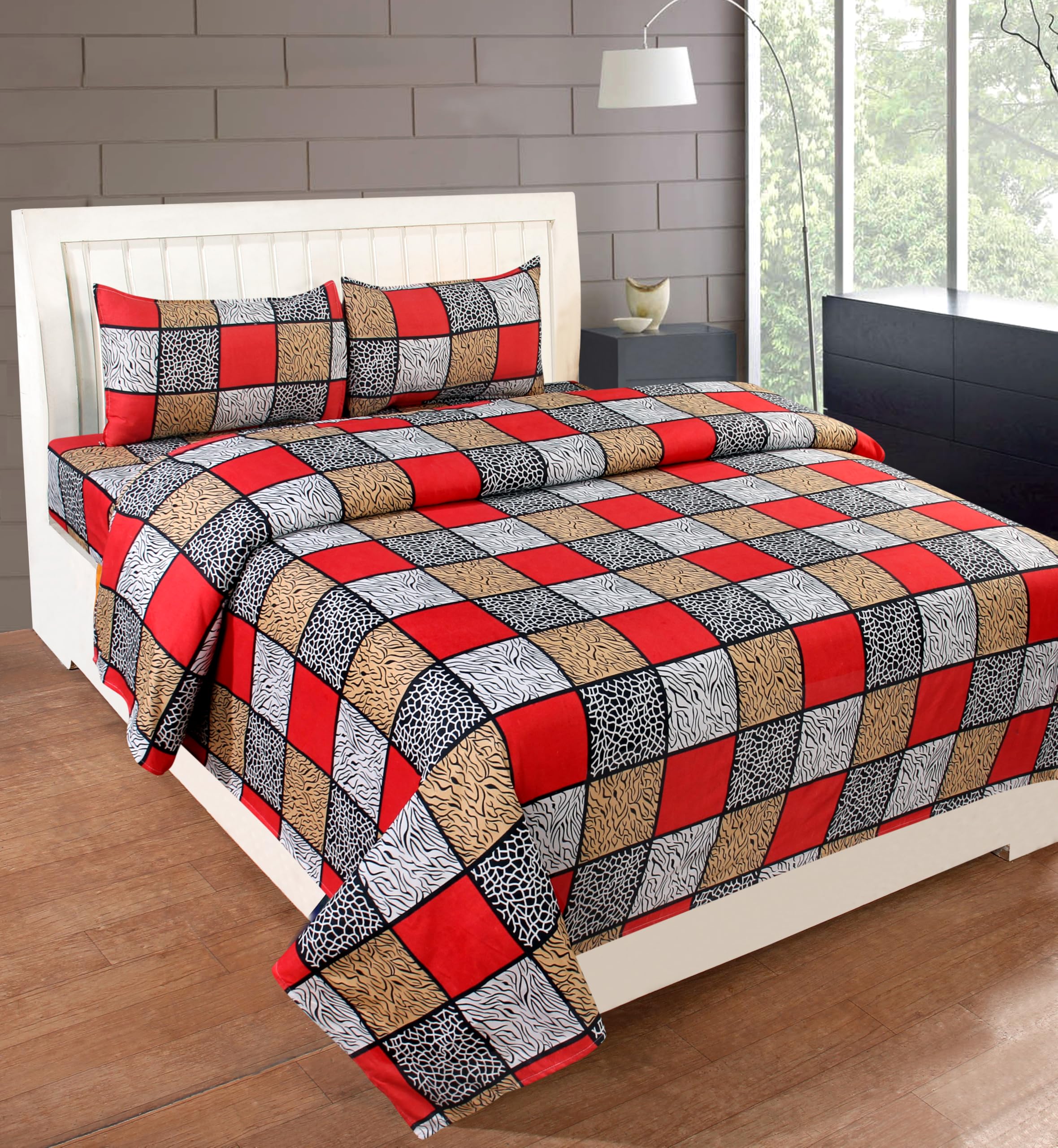 DECORUM Print Double Bedsheet Set | Polycotton 140 TC | 1 Bedsheet (218 x 218 cm) with 2 Pillow Covers (41x66 cm) | Multicolor | for Bedroom, Hostel, Hotel-image-37