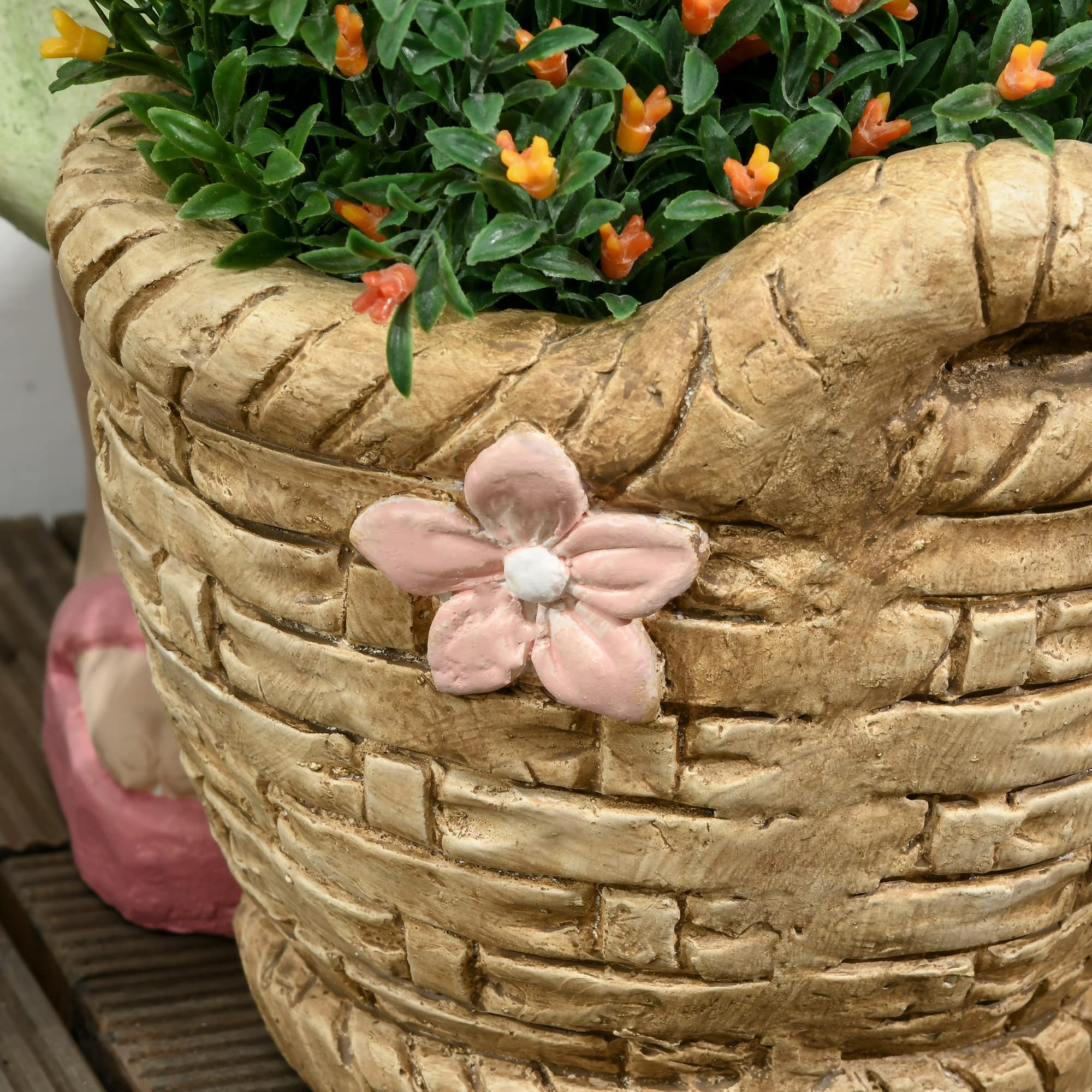 Outsunny figura da giardino "Ragazza con vaso di fiori", statua da giardino resistente alle intemperie, ornamento per vaso di piante, decorazione da giardino, scultura per la decorazione di casa,