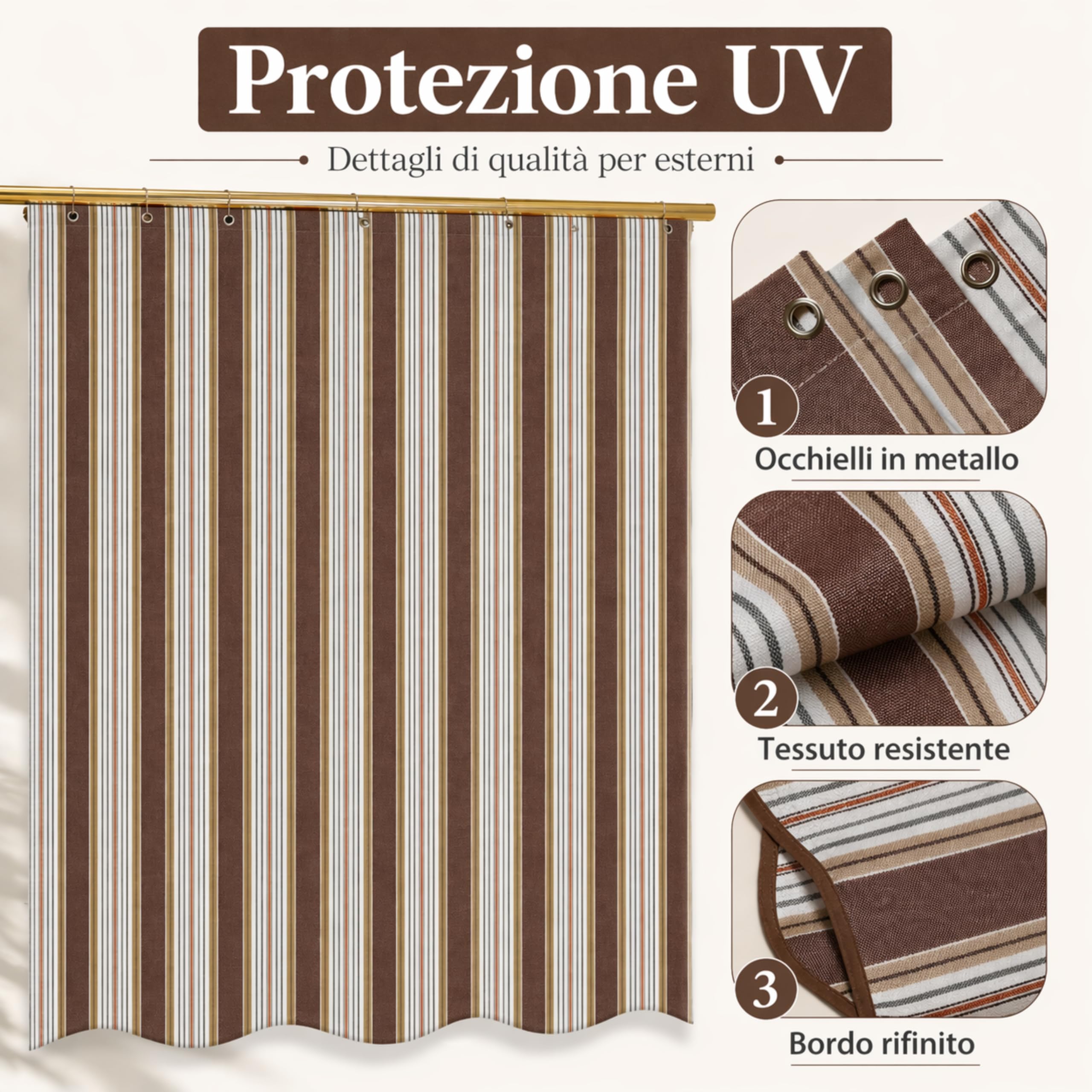 Tenda da Sole a Caduta per Balcone 145x290 cm, Tenda Parasole Esterno con Strisce, Protezione UV, Marrone