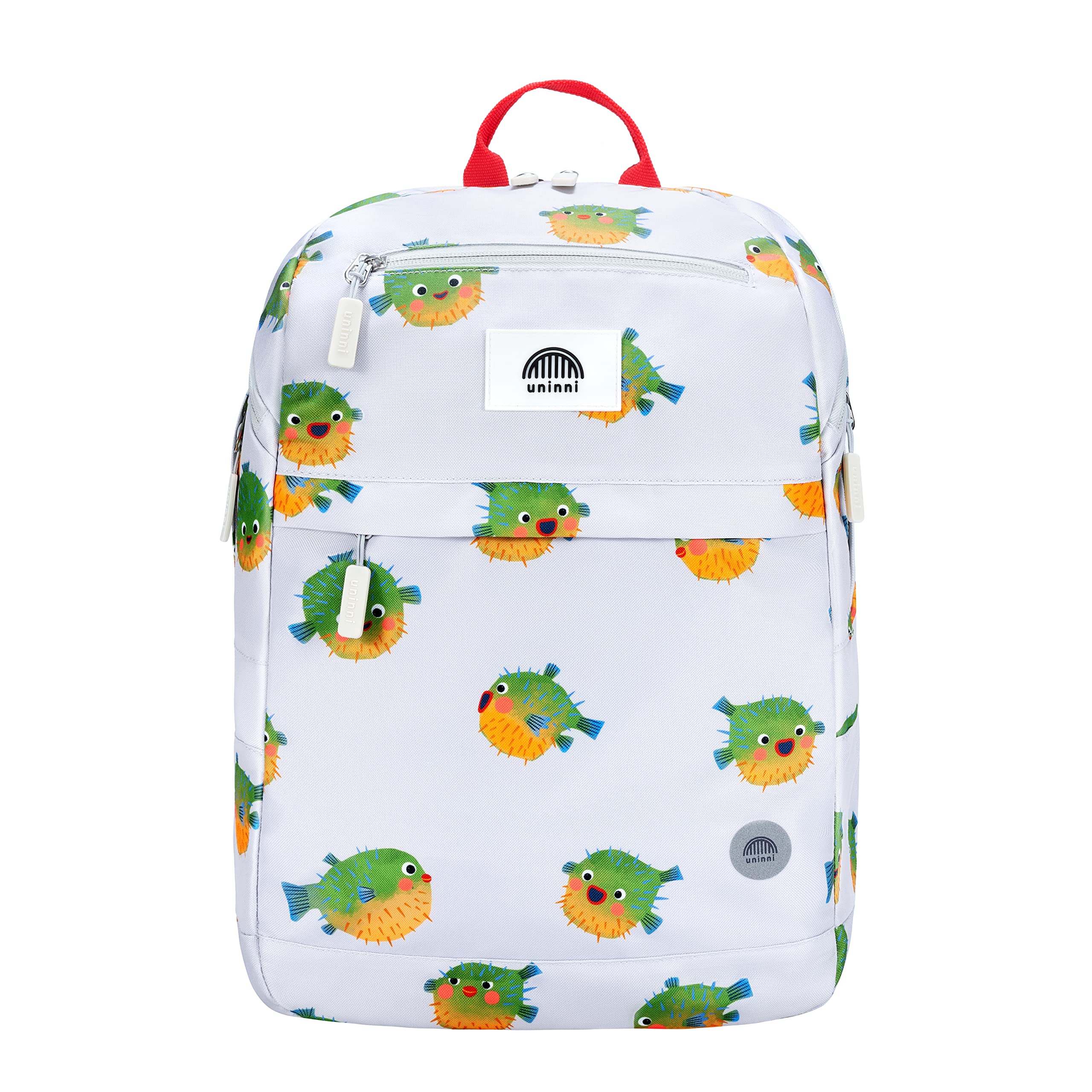 uninni 16" Kid's Backpack for Girls and Boys Age 6+ with Padded, and Adjustable Shoulder Straps. Fits for Height 3'9" Above Kids (Puffer Fish Light