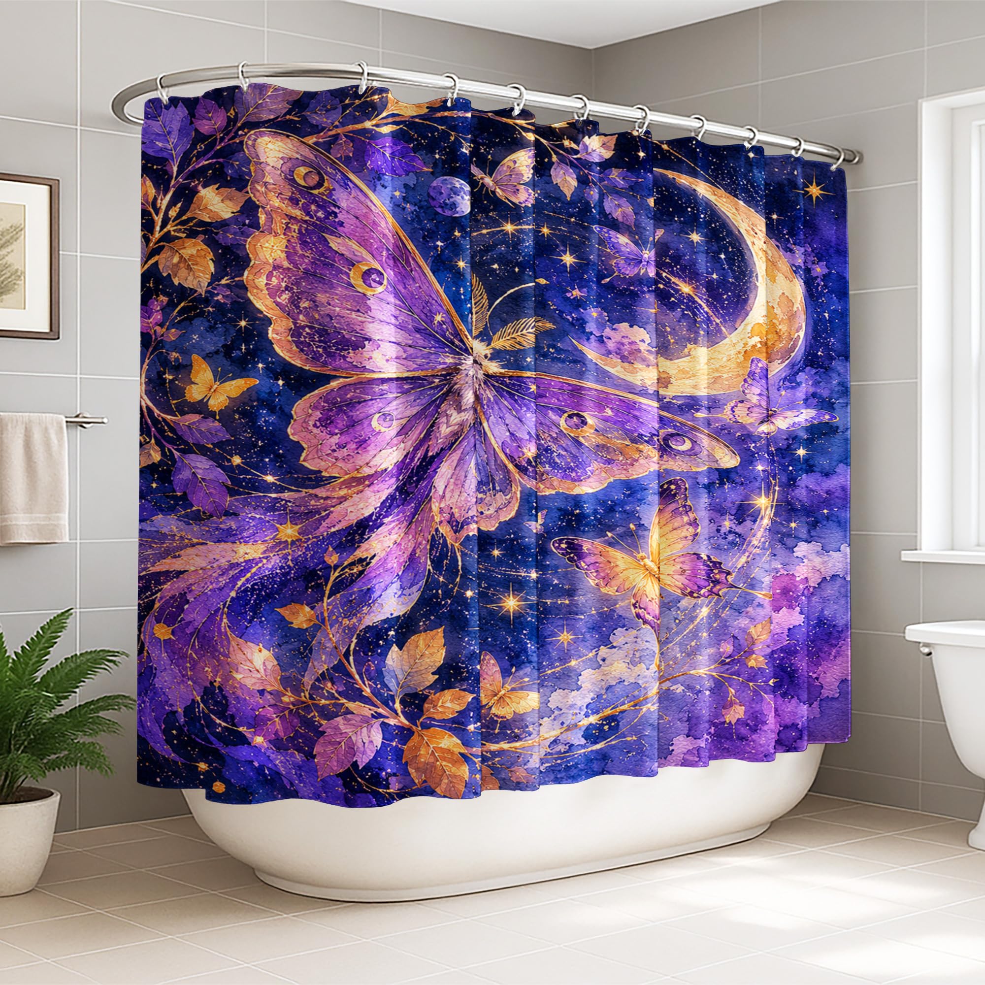 Rideau de douche polyester imperméable anti-éclaboussures grand format motif lune