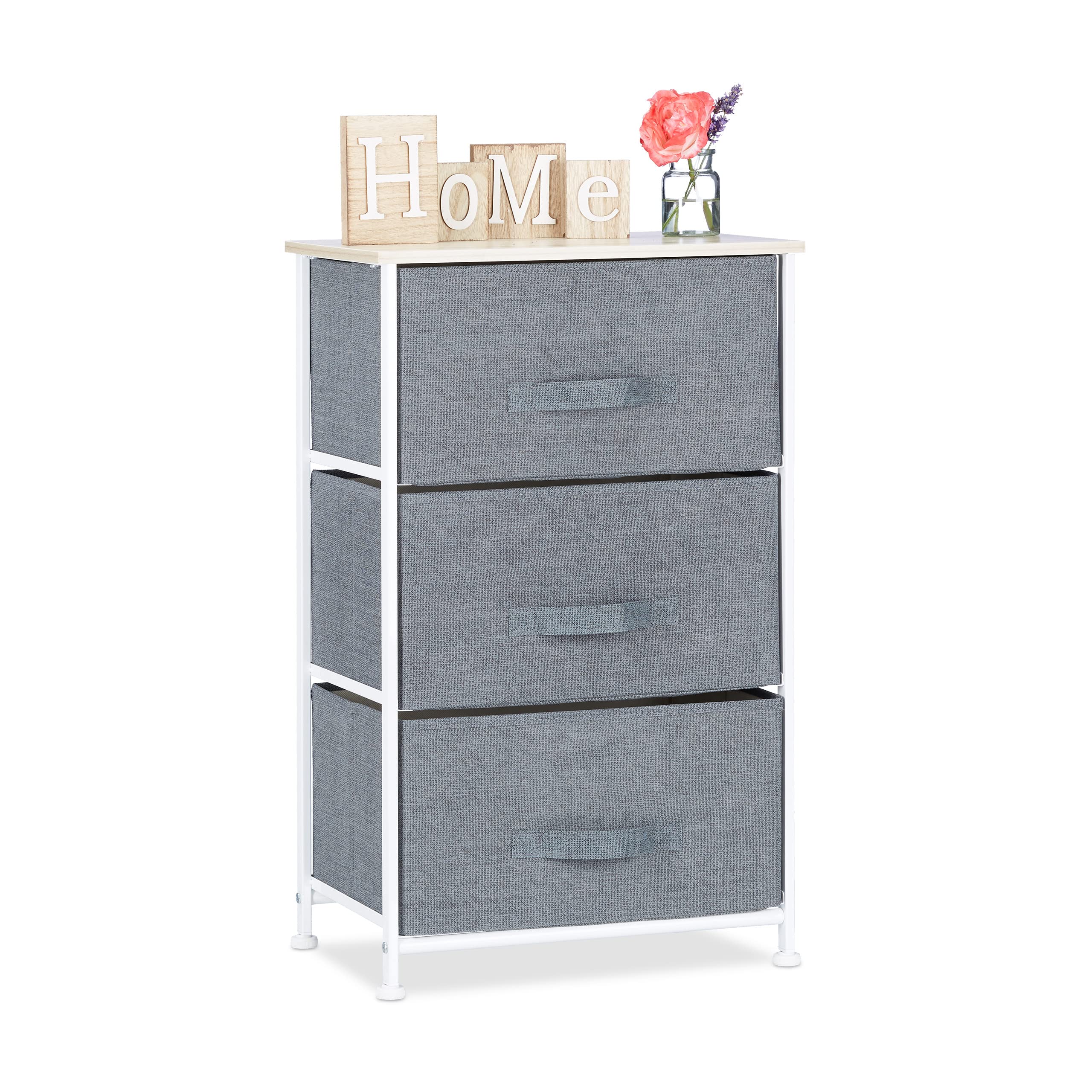 Relaxdays Shelving System, Chest of Drawers, Standing Shelf with Boxes, HxWxD: 73 x 45 x 30 cm, Metal and Wood, Grey