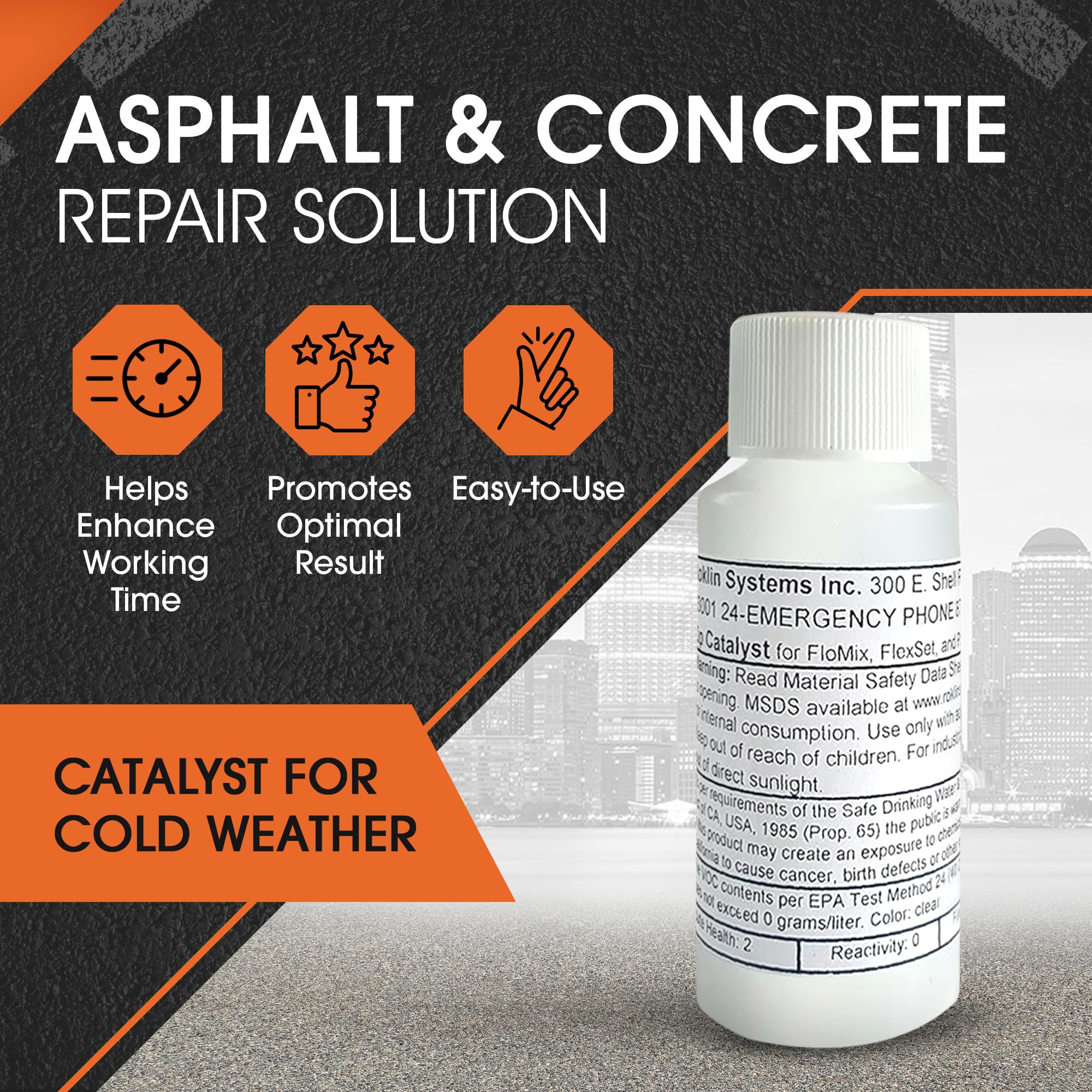 Roklin Systems, Inc. - Catalyst for Cold Weather, Designed for FlexSet, FloMix & PolyFlex DS, Provides Faster Curing Time of Asphalt & Concrete Crack Filler, 1 oz