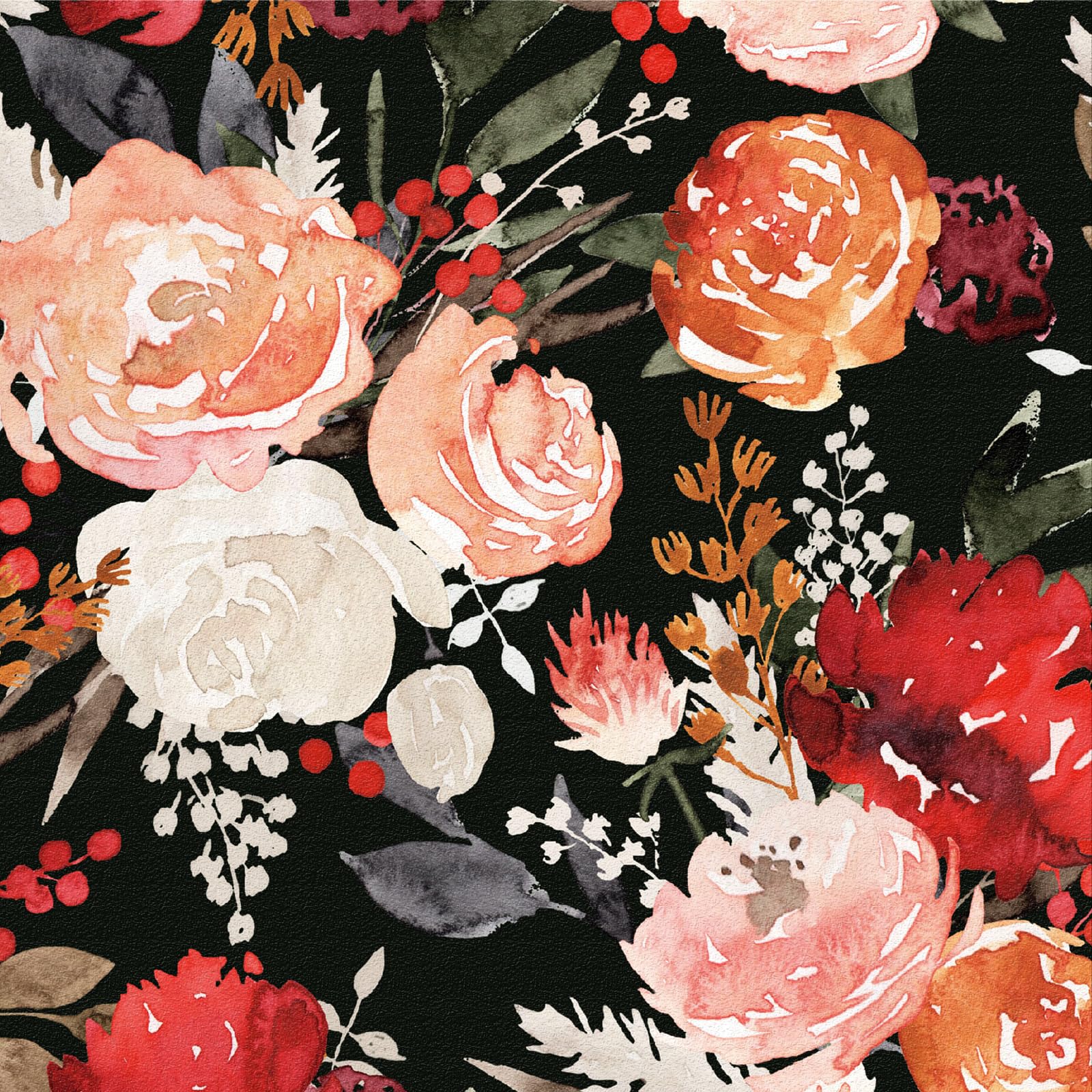 ANLIKY-Pro Pink Floral Wallpaper, Green Flower Peel and Stick Wallpaper, Red Flowers Green Leaf Botanical Boho Self Adhesive Furniture Wrap 44x600 cm, for Living Room, Bathroom, Cabinets, Furniture