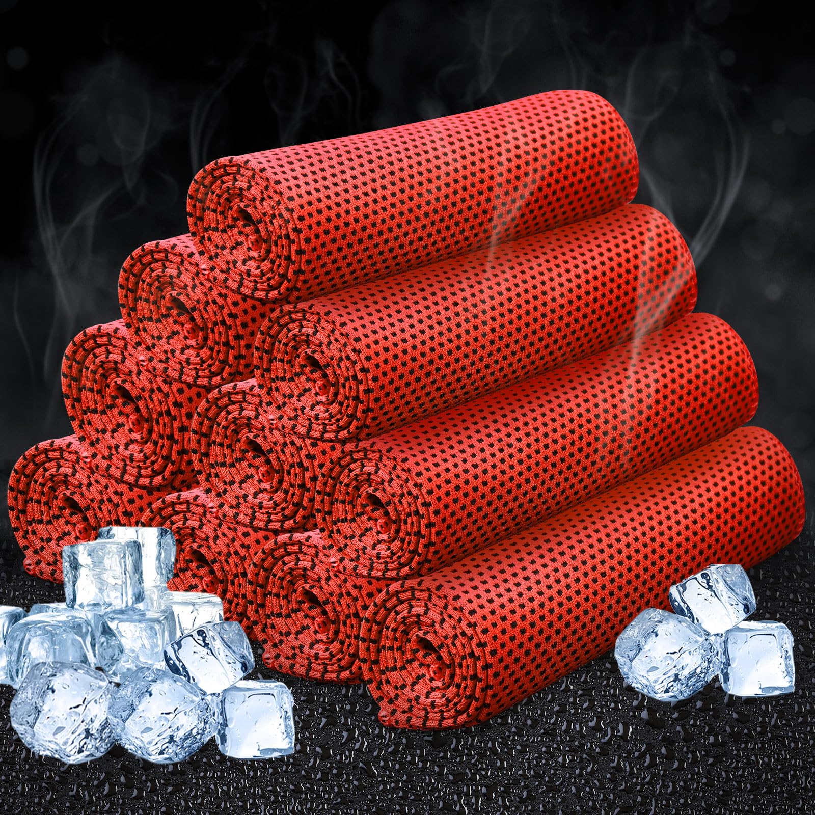Honoson 10 Pcs Cooling Towel Bulk Breathable Chilly Towel Workout Cool Cold for Neck Face Microfiber Towel for Gym Travel Yoga Camping Running Outdoor Sport (Red)-image-40