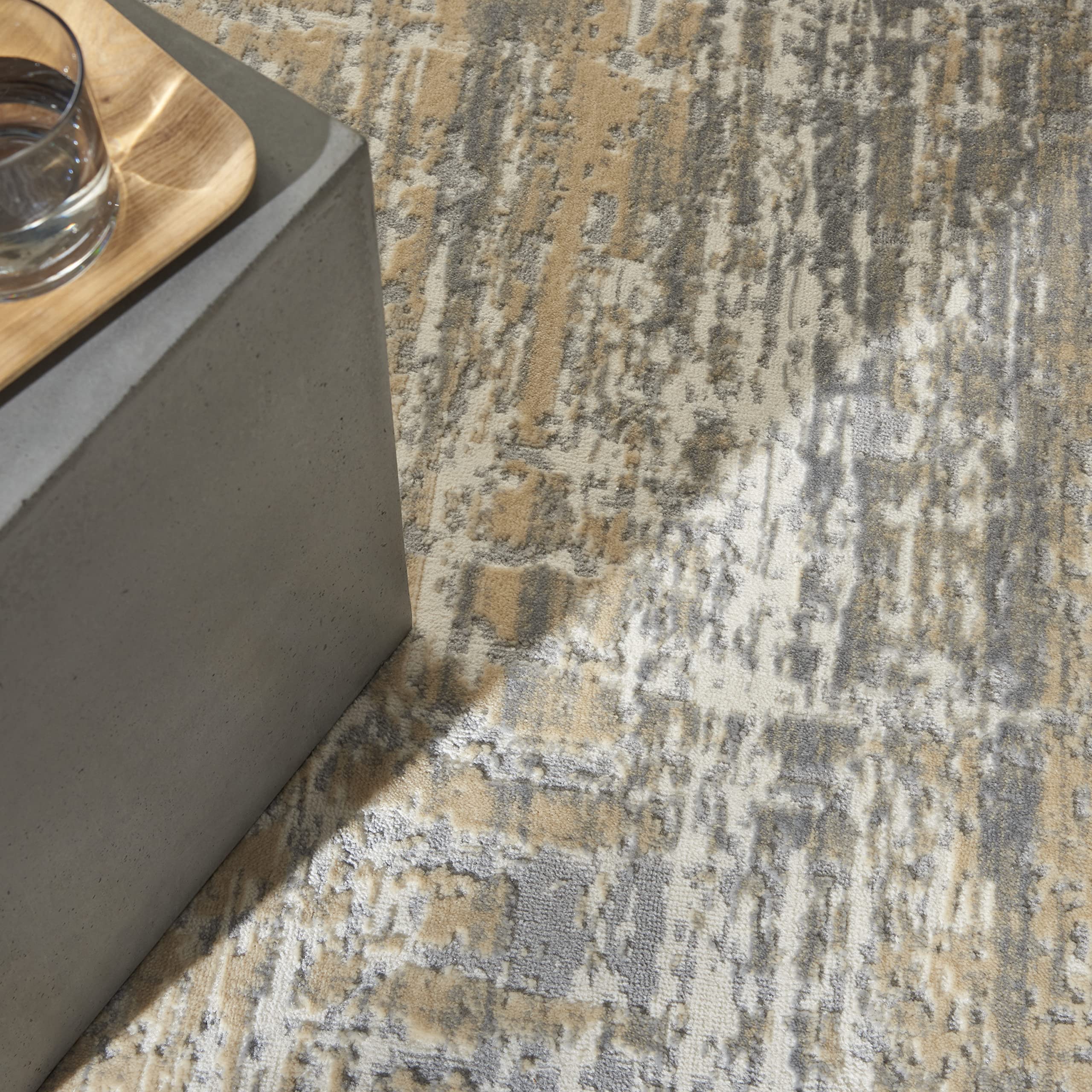 Calvin Klein Enchanting Grey/Beige 8' x 10' Area Rug, Modern, Abstract, Easy Cleaning, Non Shedding, Bed Room, Living Room, Dining Room, Kitchen (8x10)