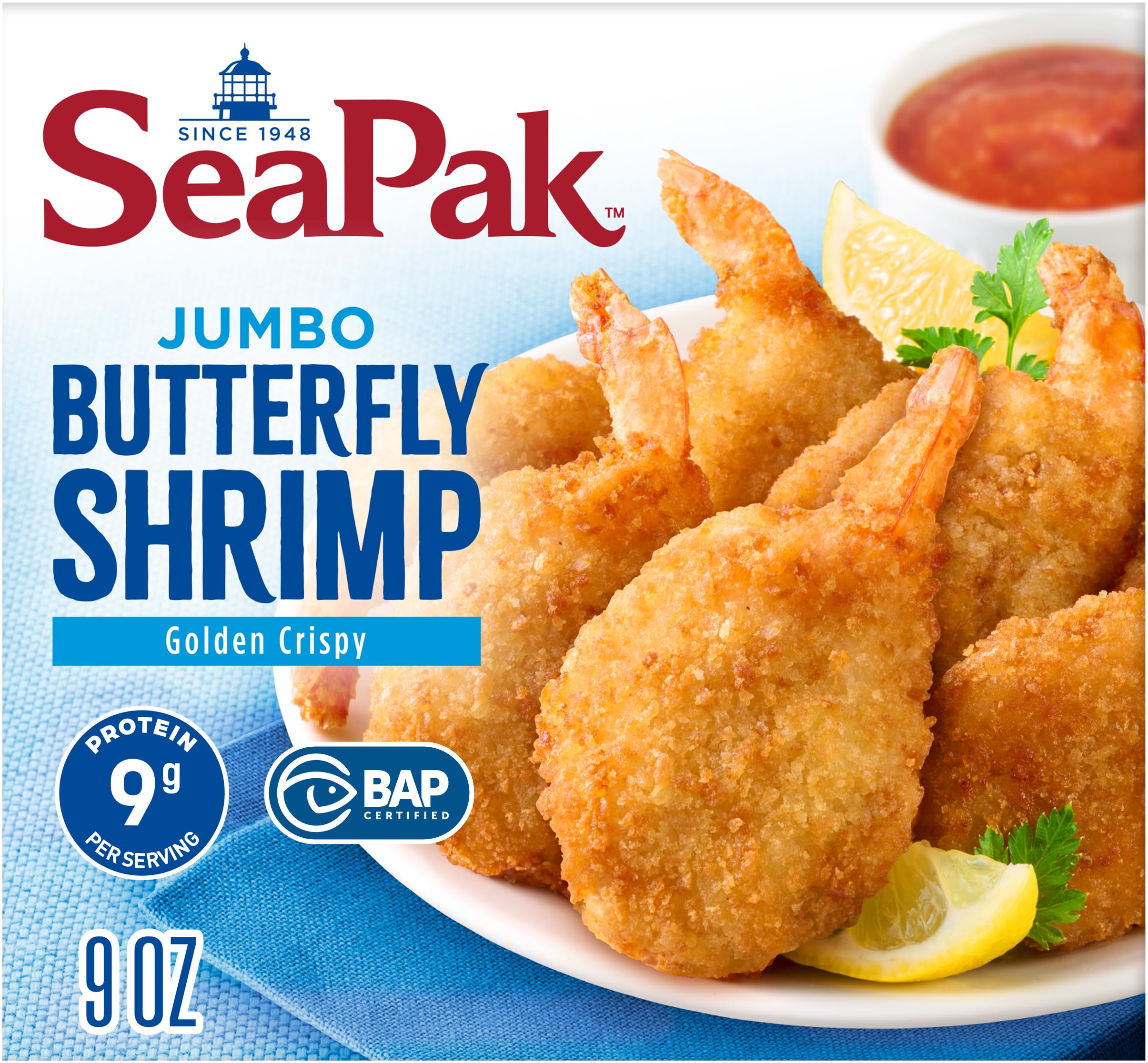 SeaPak Jumbo Butterfly Shrimp with Oven Crispy Breading, Delicious Seafood, Frozen, 9 oz
