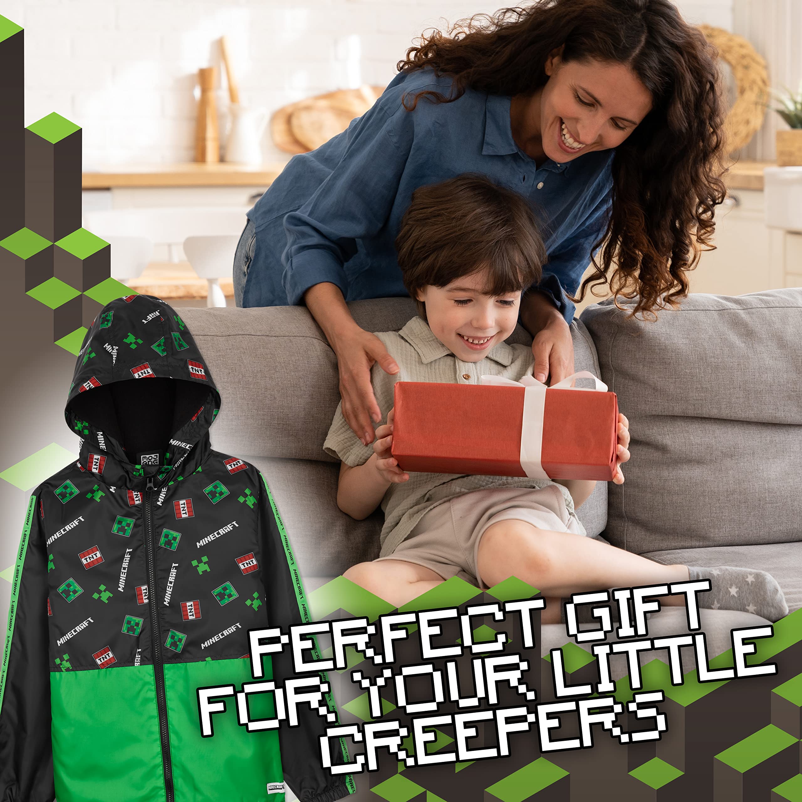 Minecraft Boys Rain Jacket Outdoor Waterproof Jackets With Warm