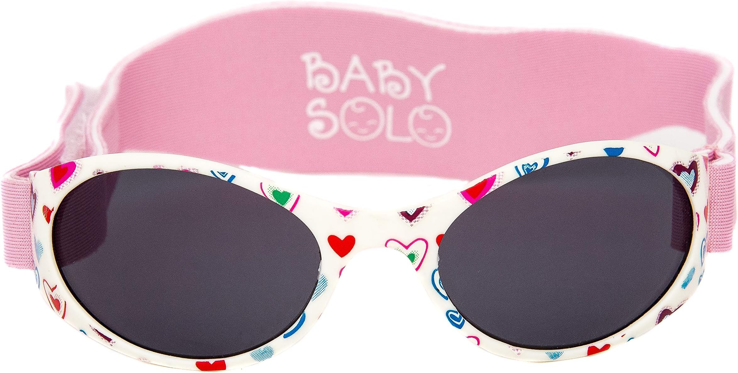 Baby Solo Original Baby Sunglasses Safe, Soft, & Adorable Durable Case Included (0-36 Months, Cutie Pink Heart Frame w/Solid Black Lens)