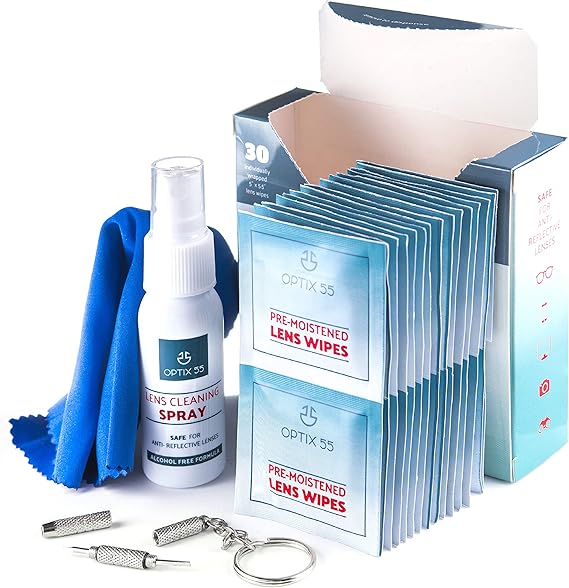 Glasses Cleaner Kit 30 PreMoistened Lens Wipes, 1oz Eyeglass Cleaner Spray