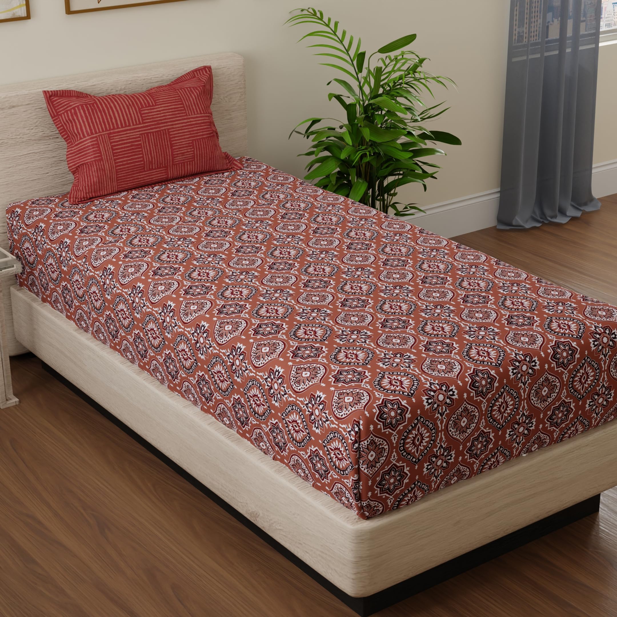 Huesland Cotton Fitted Sheet - Single Bed, Paisley Design -2