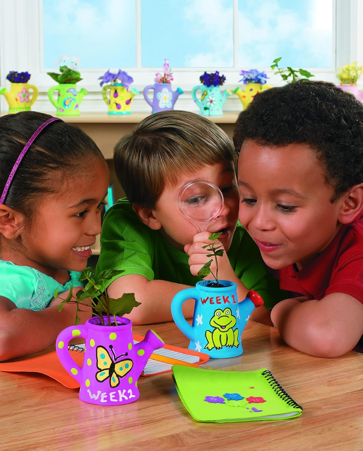 Fun Express DIY Ceramic Pot Watering Can Planter Pottery Kit for Kids - Paint Your Own Ceramic Painting Kit with 12 Small Flower Pots | Ceramics to Paint Crafts for Classroom, Home & Birthday Party