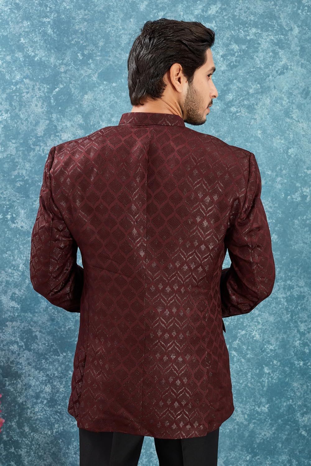 Men's Indian Ethnic Jacquard Silk Jodhpuri Casual Slim Fit Waist Coat Bandhgala Jacket