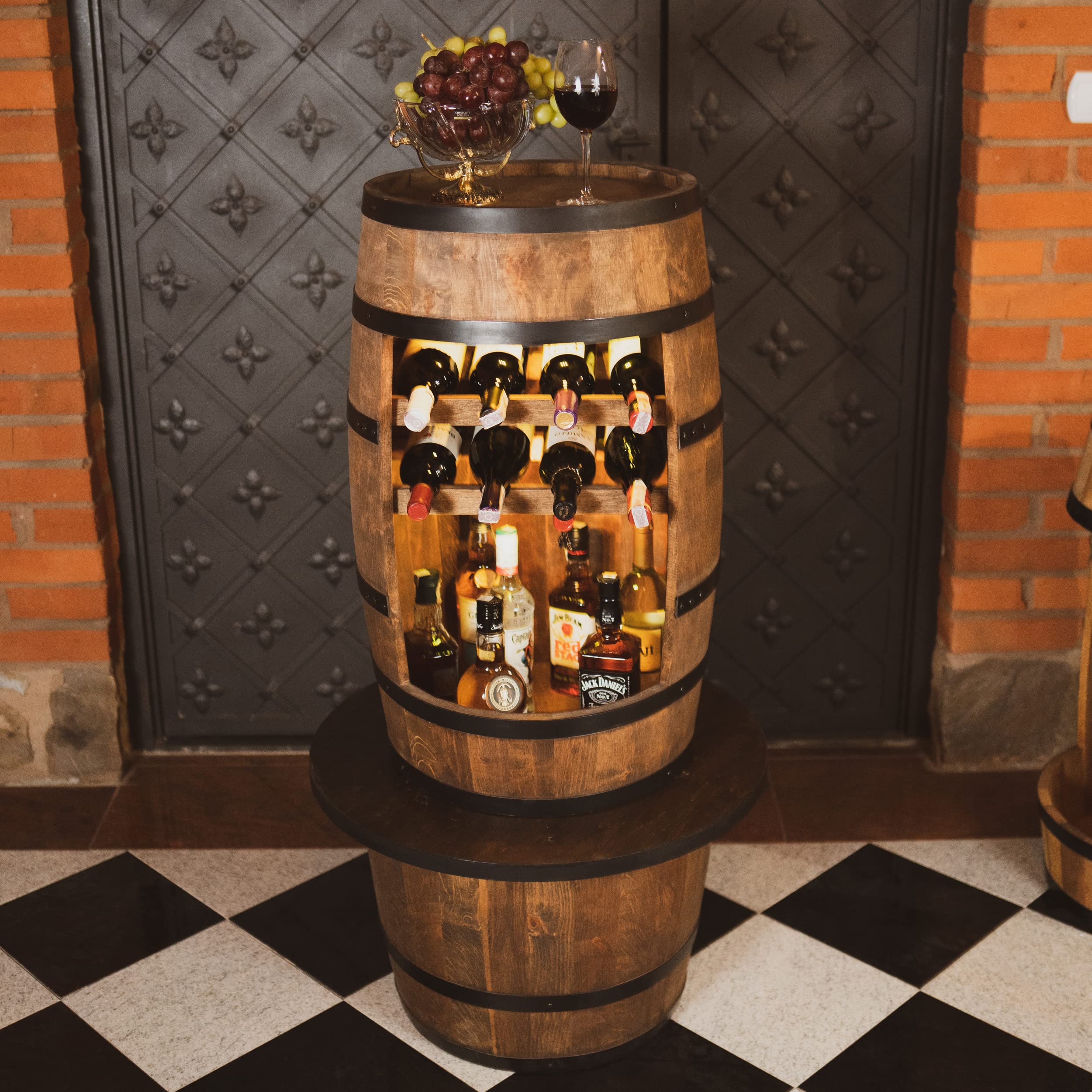 CREATIVE COOPER Weinregal Holz - Weinschrank Mini Bar - Weinschrank Mann und Frau - Barschrank mit LED-Leuchten - 80cm hoch - Retro deko Bar Regal - Hausbar Theke - Fassmöbel (Wenge)