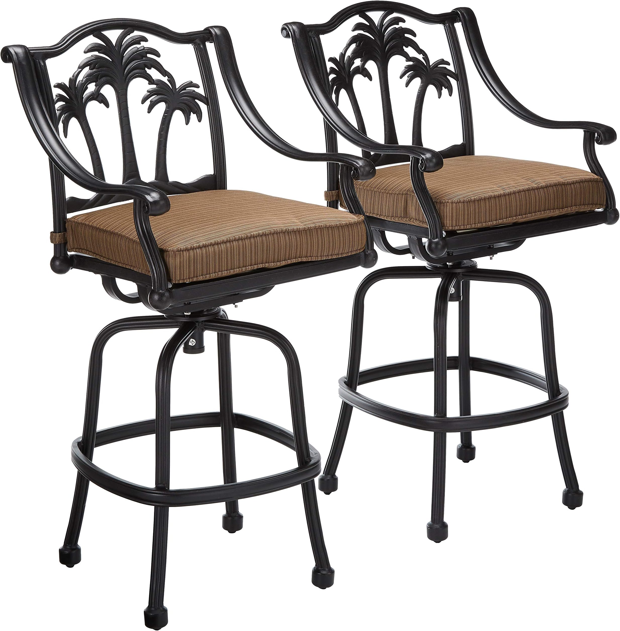 Palm Tree Cast Aluminum Powder Coated Barstool Set of 2