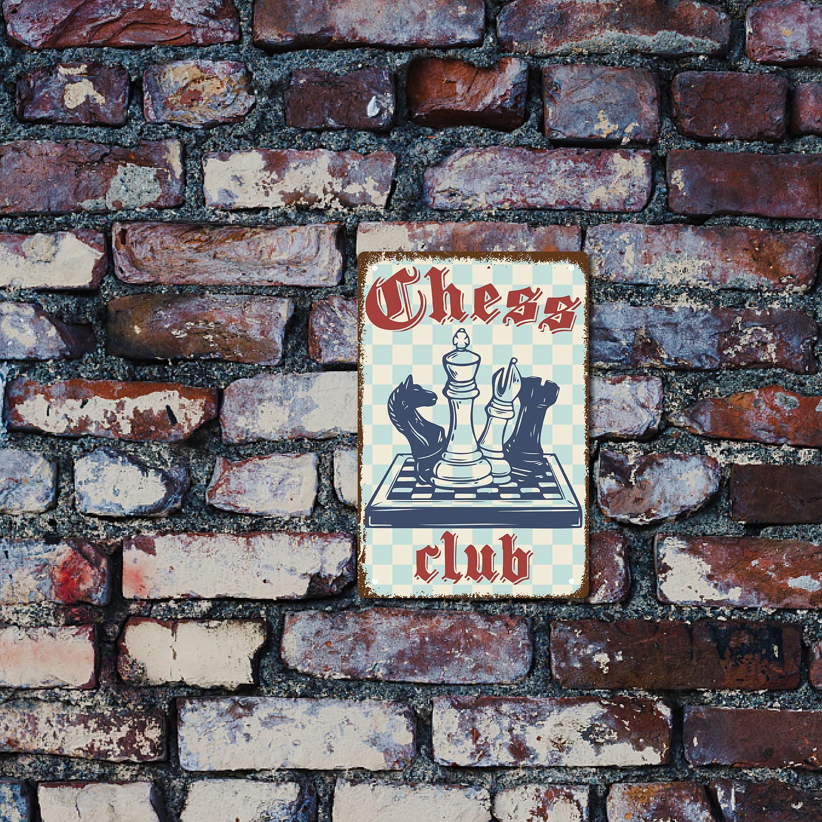 Plaque Décorative Étain Chess Club Rétro Vintage - 20x30cm Métal Art Mural Échecs