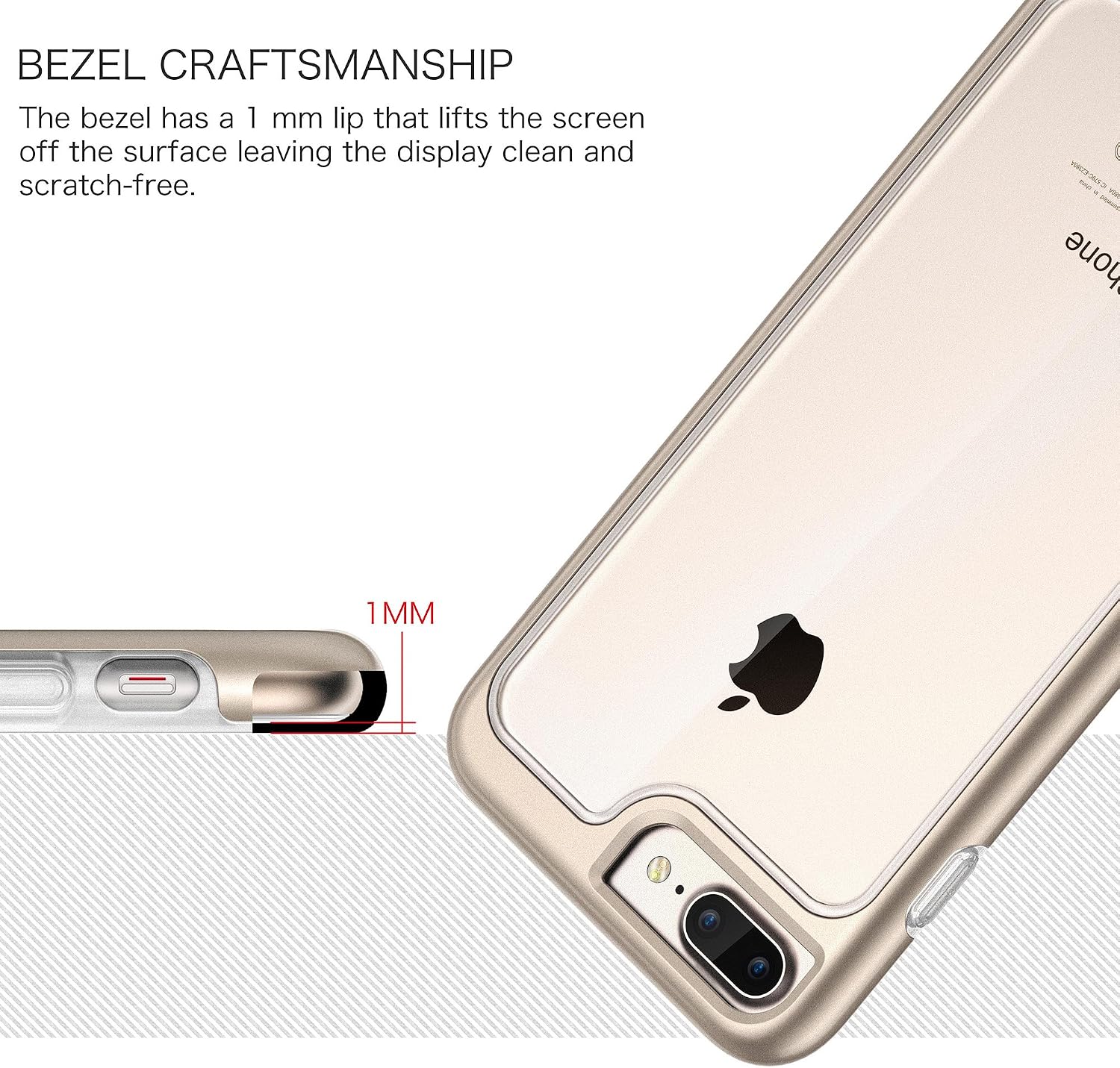 ELV Case for iPhone 8 Plus/iPhone 7 Plus - Anti-Scratch Clear Crystal Series Slim Dual Layer Protective [Shock Absorbent] Case Cover for Apple iPhone 7 Plus/iPhone 8 Plus [Gold]