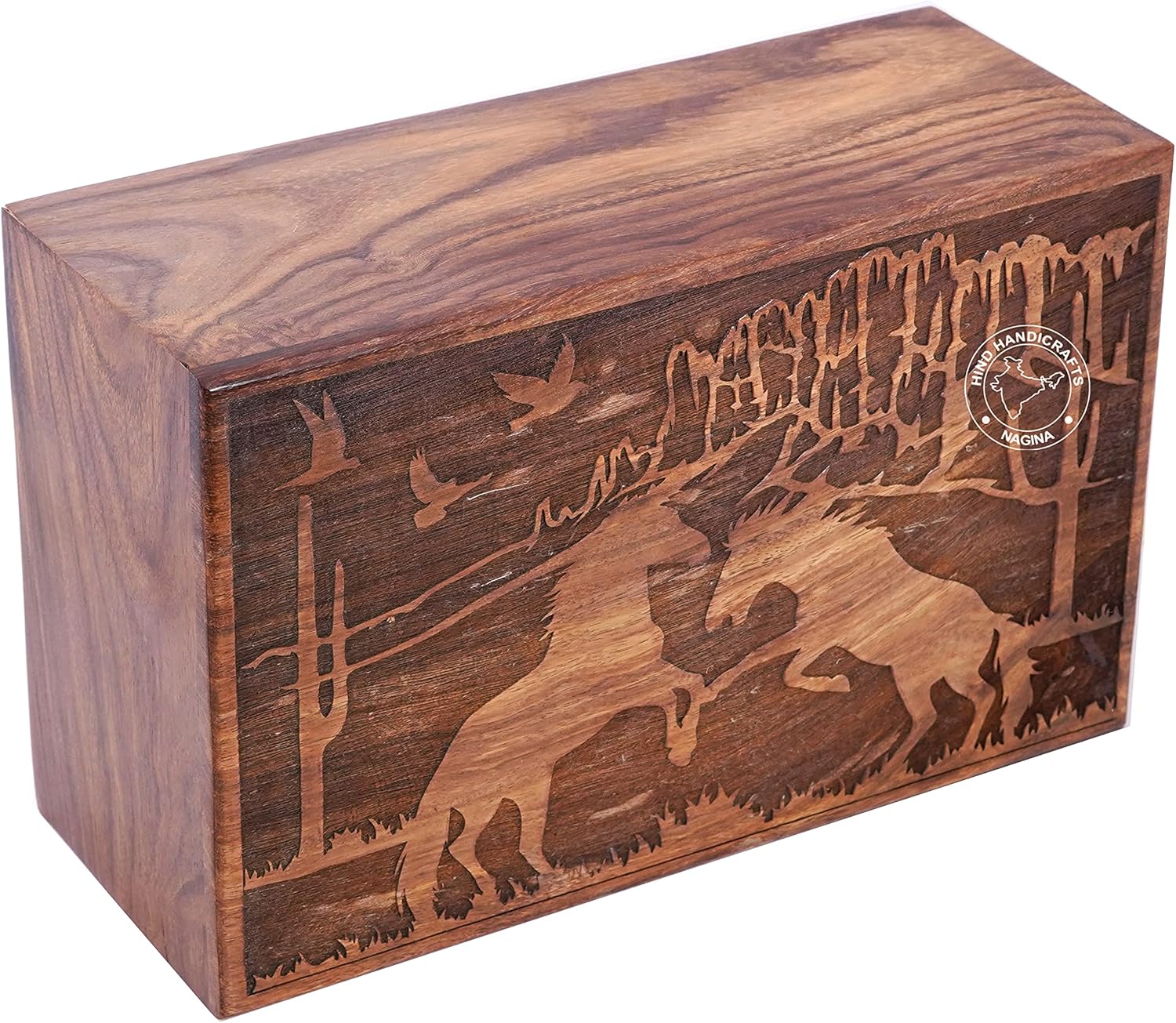 Handcrafted Twin Uplift Horse Wooden Cremation Urns for Human Ashes Adult Large - Tree of Life Funeral Urn Box - Burial Urns for Columbarium (250 LB - Pinewood, Dove)