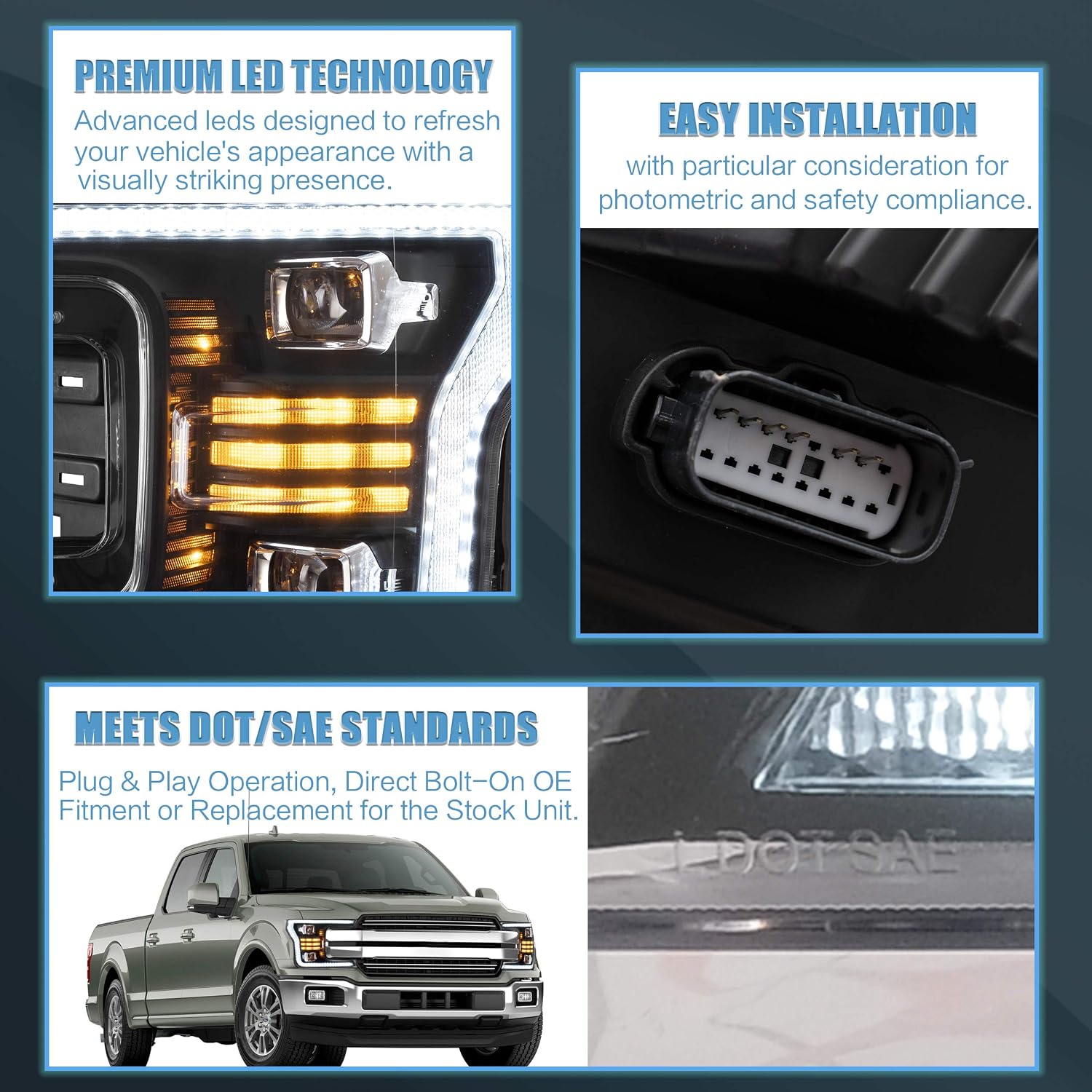 VLAND Headlights Assembly Fit for 2018-2020 Ford F150 13th Gen, NOT Fit Raptor, Projector