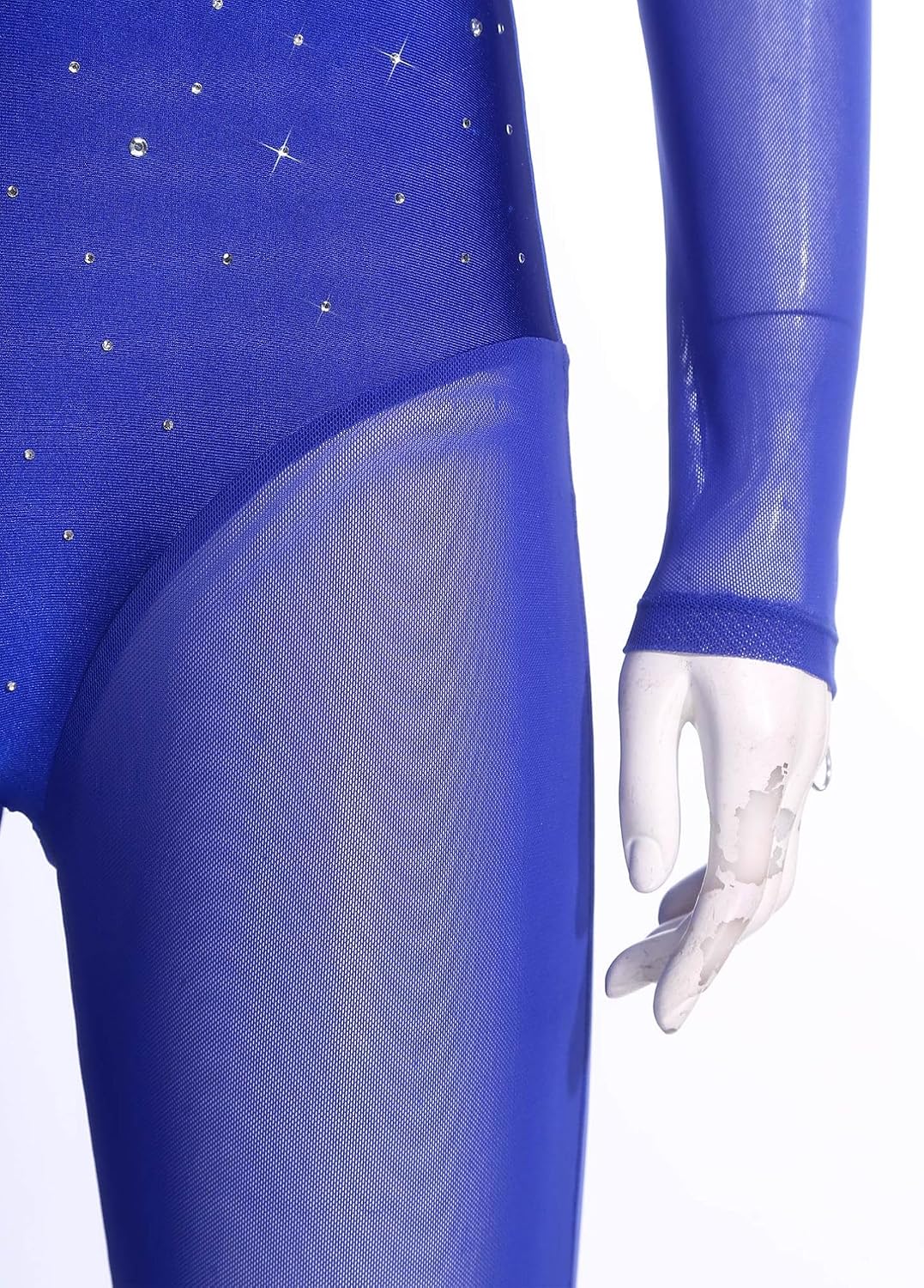 iiniim Womens Gymnastics Unitard Bodysuit Rhinestone Sheer Mesh Figure Skating Jumpsuit Catsuit