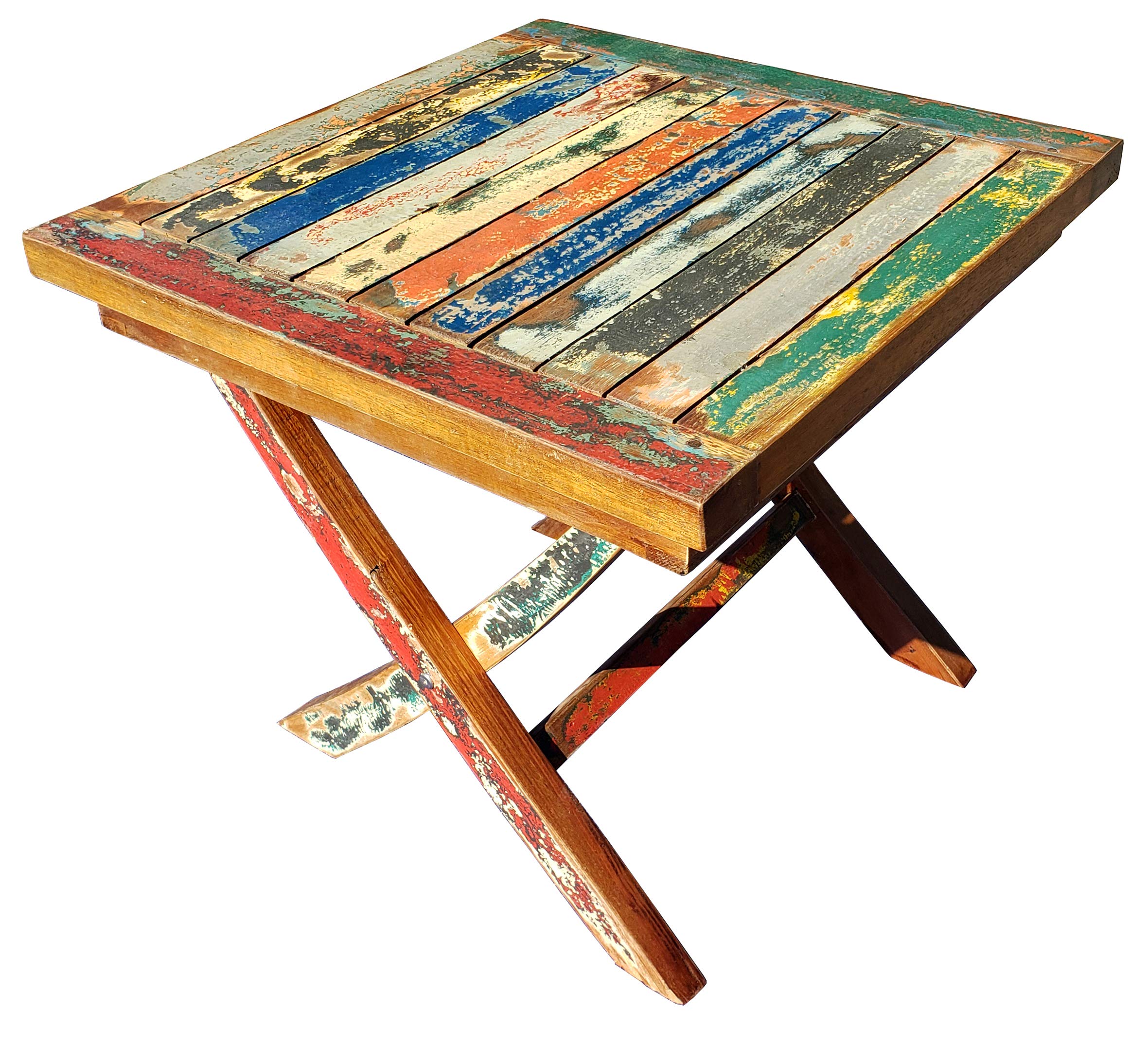 Marina Del Rey Recycled Teak Wood Boat Folding Side Table, Made from Solid Reclaimed Boat Teak Wood