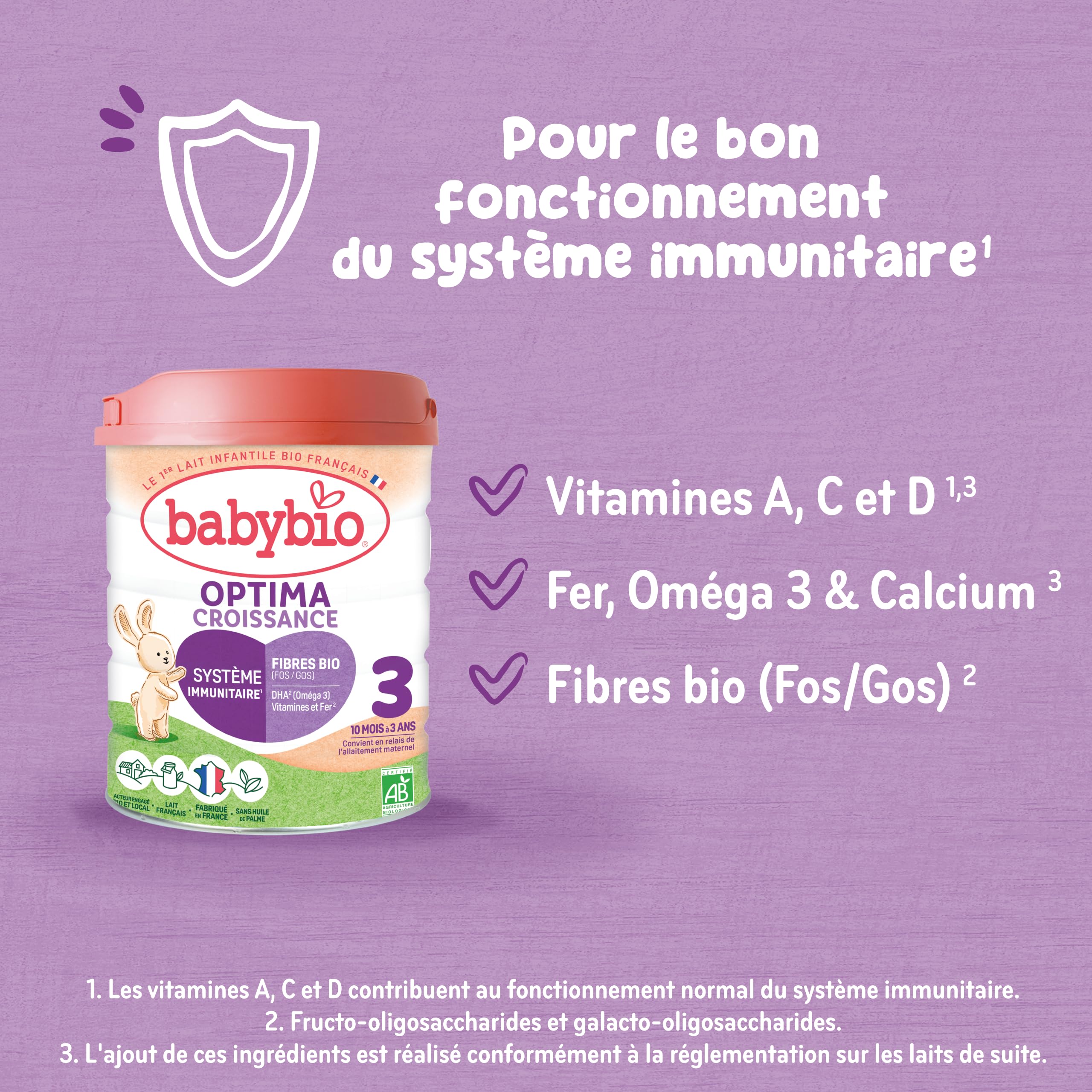 Babybio - Lait Infantile - Optima 3ème Âge avec Fibres - 800g - dès 10 Mois - BIO - Fabriqué en France - Sans Huile de Palme - Lot de 6