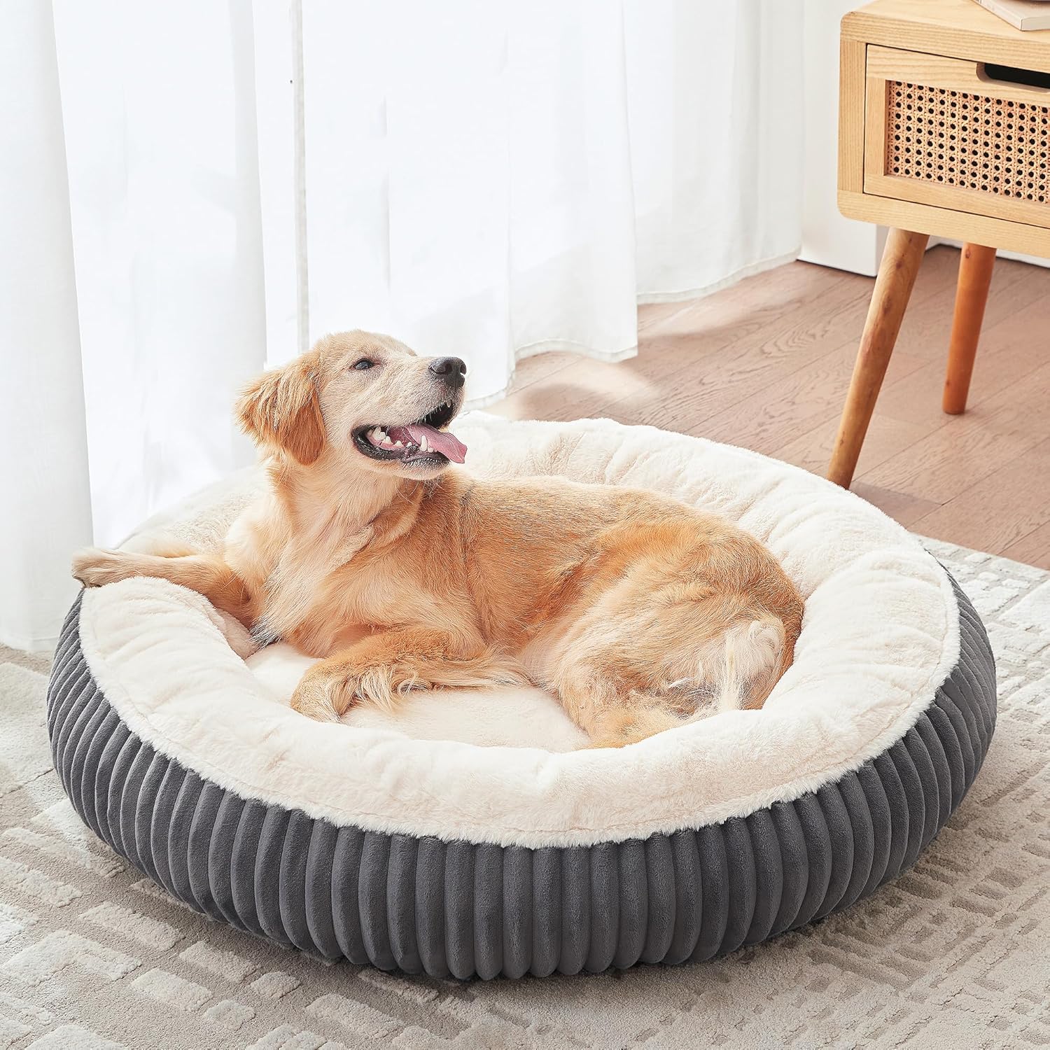 BedStill 36 inches Donut Dog Bed for Large Dogs - Calming Round Pet Bed with Removable Cover Washable