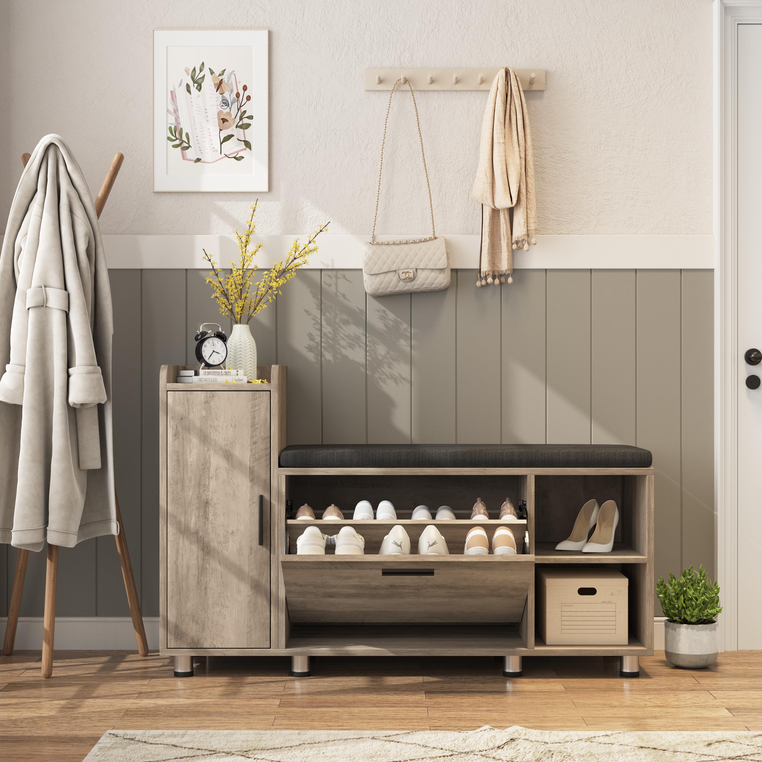 Maupvit Shoe Storage Bench With Flip Drawer Shoe Cabinet