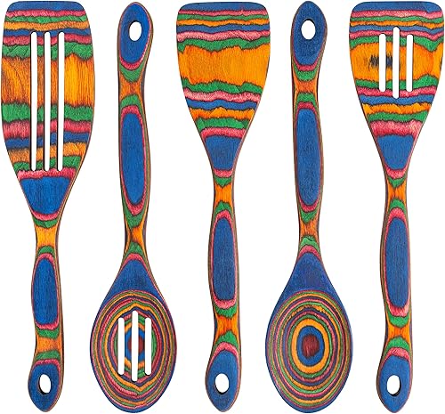 Juego de utensilios de cocina de madera de 5 piezas, cucharas de madera para cocinar, utensilios de madera de Pakka para cocinar y servir, agarre