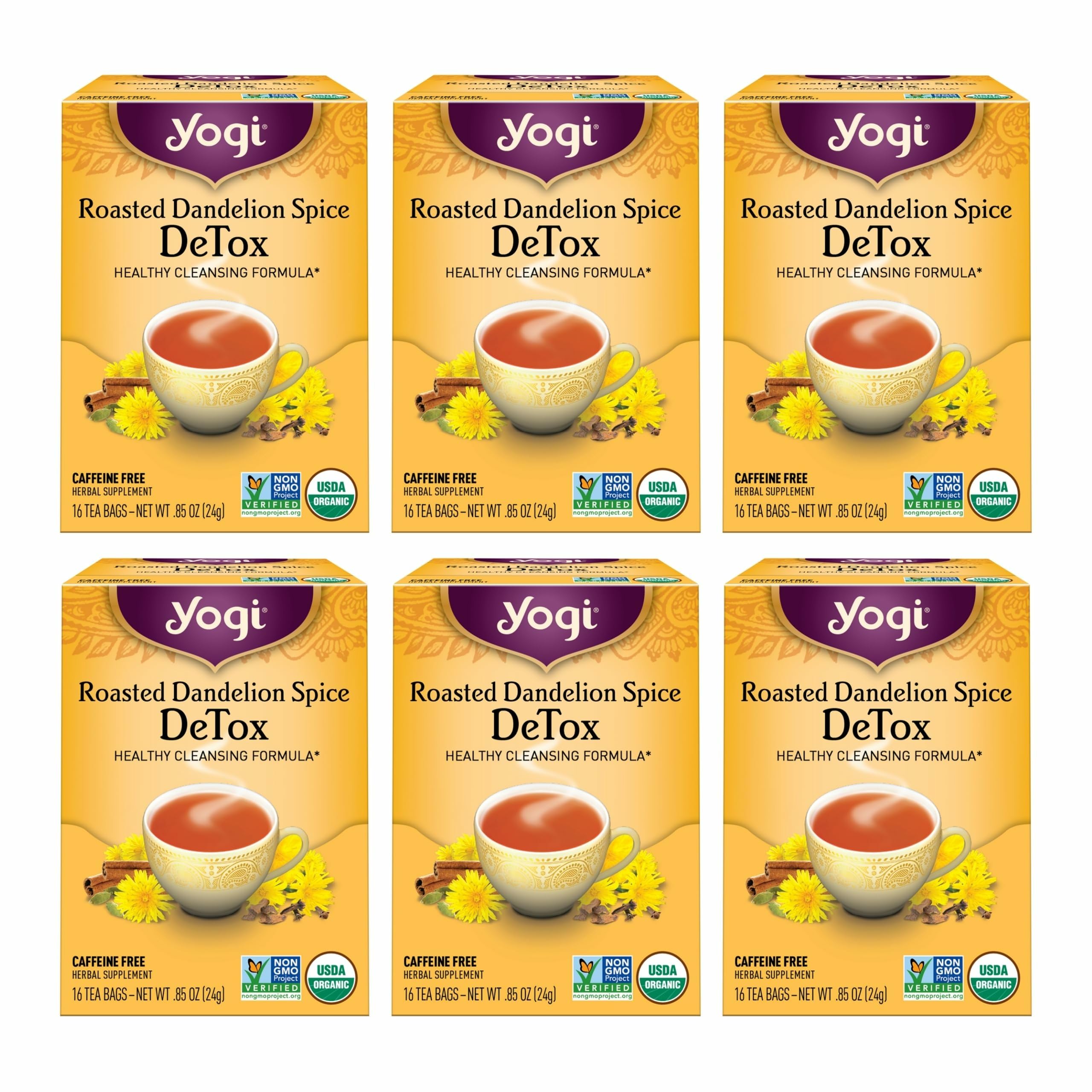 Yogi Tea Roasted Dandelion Spice DeTox Tea - 16 Tea Bags per Pack (6 Packs) - Organic DeTox Tea - Includes Roasted Dandelion Root, Dandelion Root, Cinnamon Bark, Cocoa Shell & More