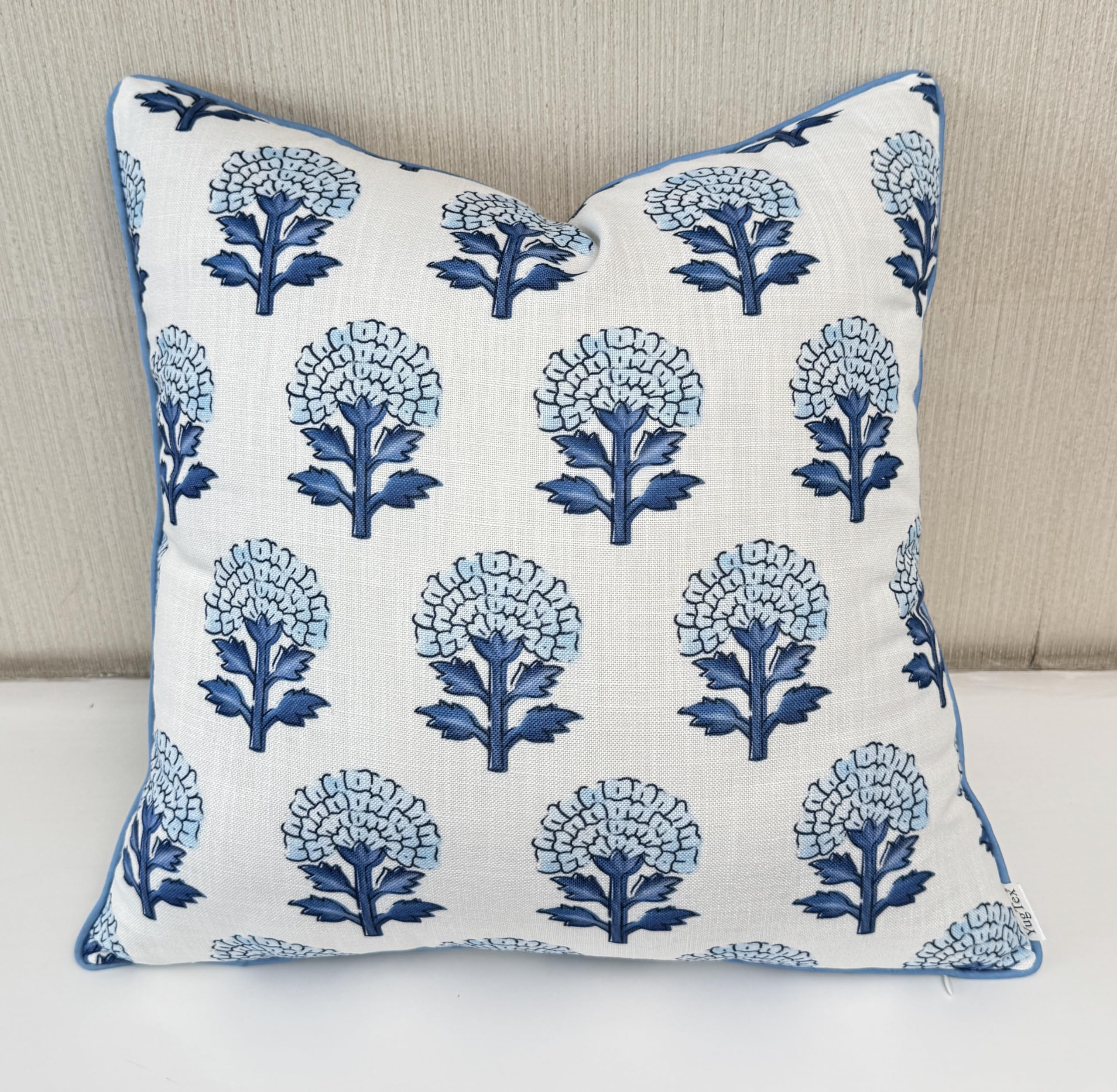 YugTex Blue Botanical Print Throw Pillow Cover - 18x18 Inch Cotton Blend - Babur Floral