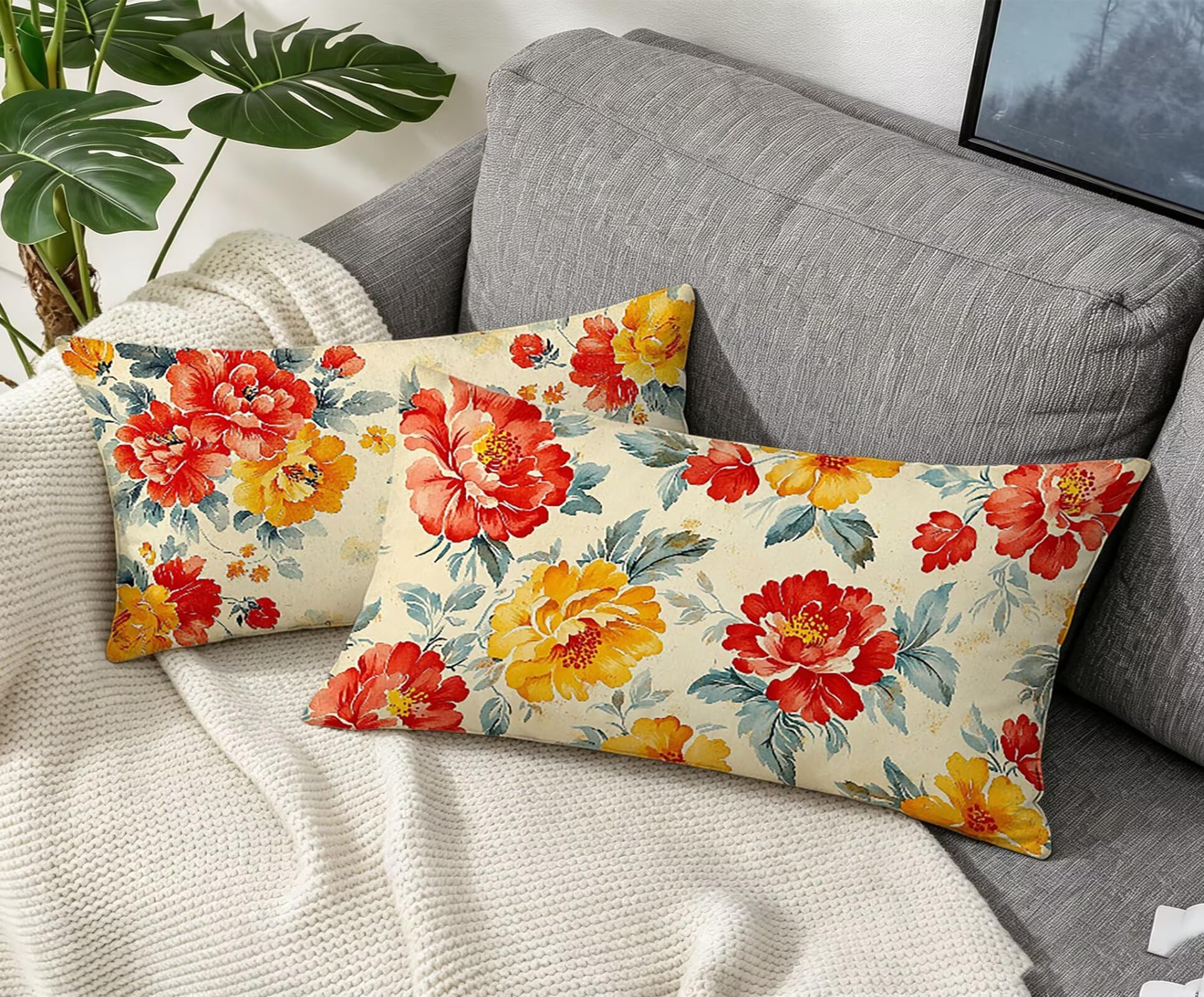 NationalitäT Kissenbezug 60x80 Pfingstrose Kopfkissenbezug 2er Set ,Wohnaccessoires & Deko ,Weich und Atmungsaktiv Samt Stoff mit Verstecktem Reißverschluss für Bett Sofa Kissen Dekokissen-85889