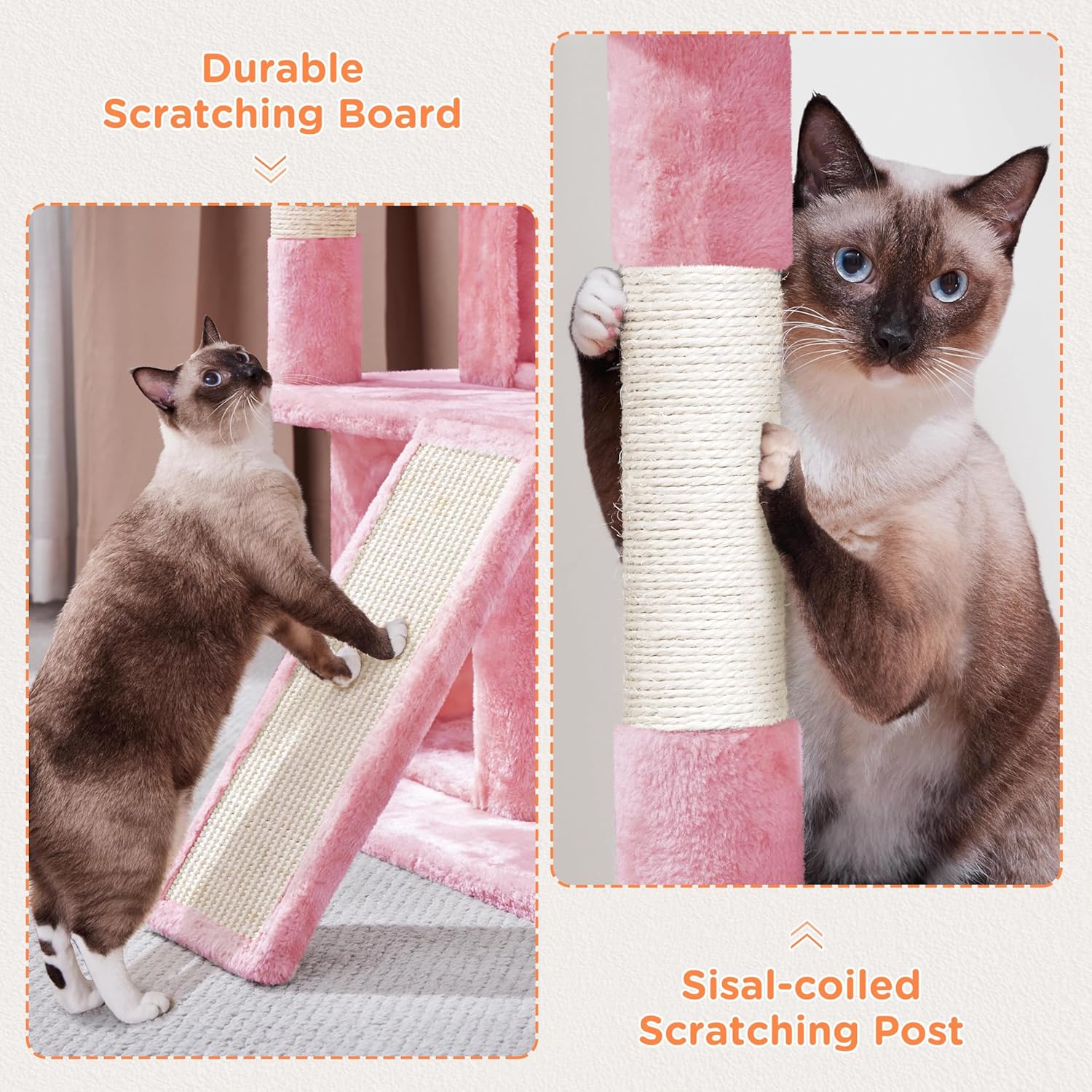 Yaheetech Cat Tree Cat Tower Play House Climber Stand Furniture with Scratching Post, Plush Perch, Dangling Ball, Two Condo and Ramp, for Kittens, Cats and Pet, Pink
