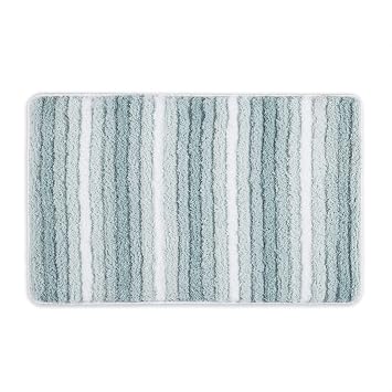 SoHome Striped Bathroom Rug Mat, Super Soft Extra Absorbent Shag Bath Mat Rug, Perfect Plush Carpet Mat for Shower and Bathroom, Machine Washable, Non Slip, 17”x24” Blue