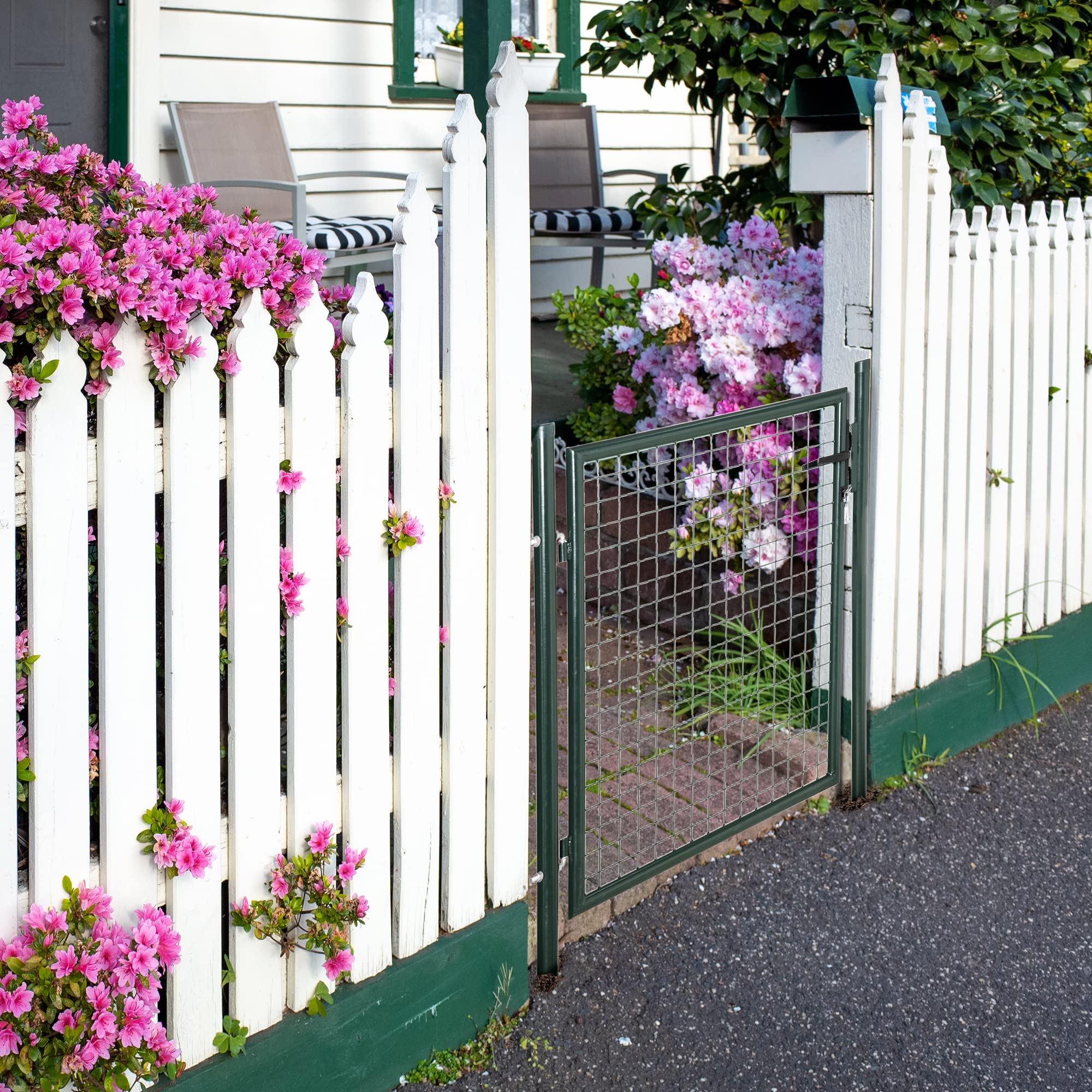 HOMCOM Cancello da Giardino in Acciaio Antiruggine, Cancelletto da Giardino con Serratura e 3 Chiavi, 97x150cm, Verde
