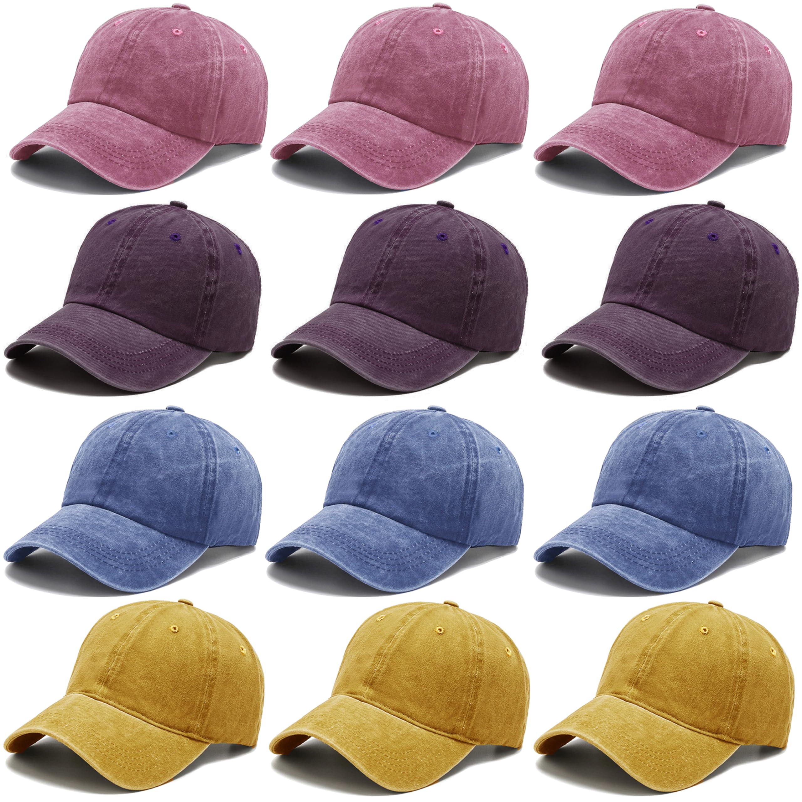 12Pieces Vintage Washed Baseball Caps for Women Men Distressed Twill Adjustable Dads Hats Unisex Style