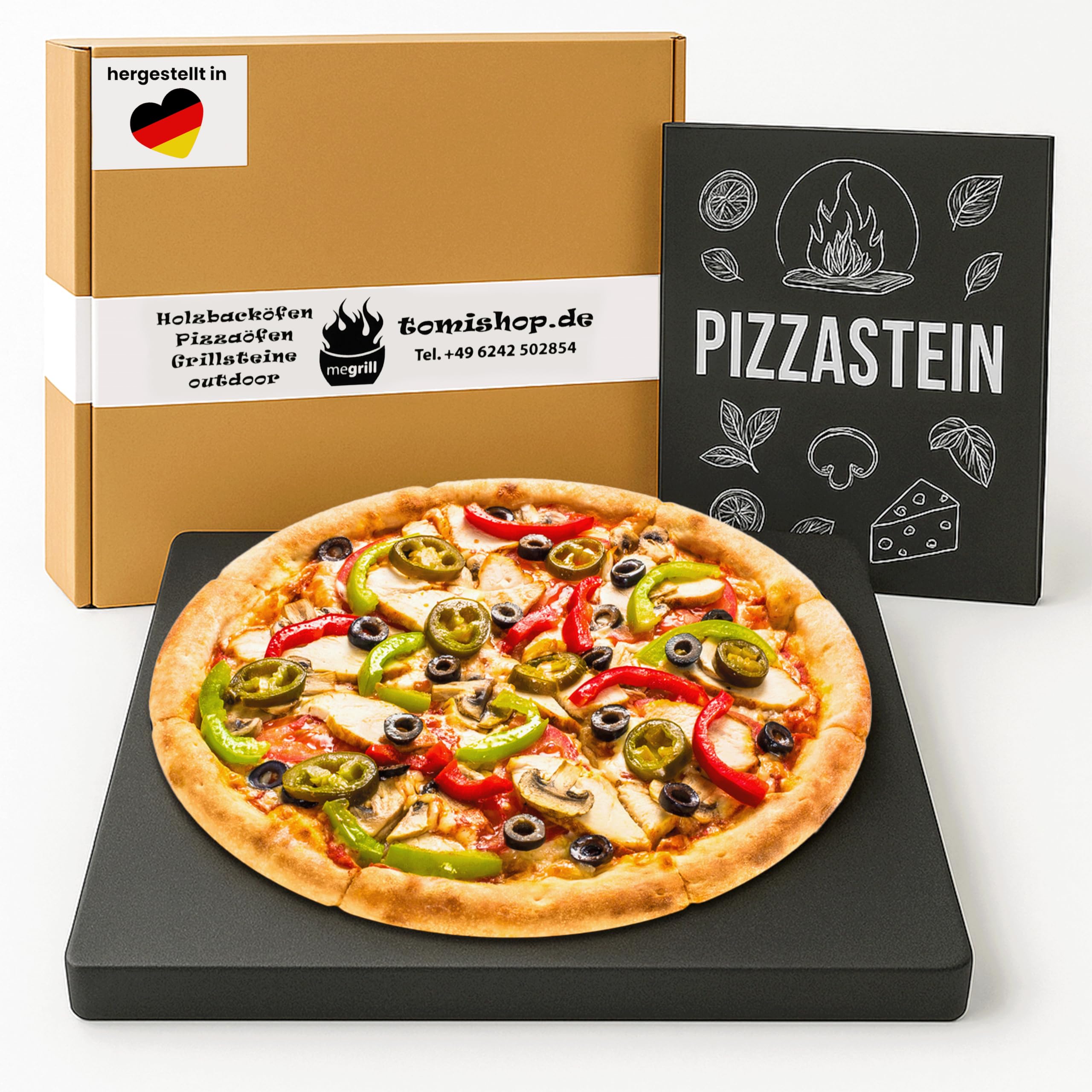 Pizzastein Rund 370x340x20mm Cordierit – Glasierter Pizza Stein für Holzkohle & Gasgrill, Hitzebeständig & Leicht zu Reinigen, Perfekt für Knusprige, Luftige Pizzaböden – Made in Germany | Glasierter Cordierit-Pizzastein 370 × 340 × 20 mm für Backofen, Ho