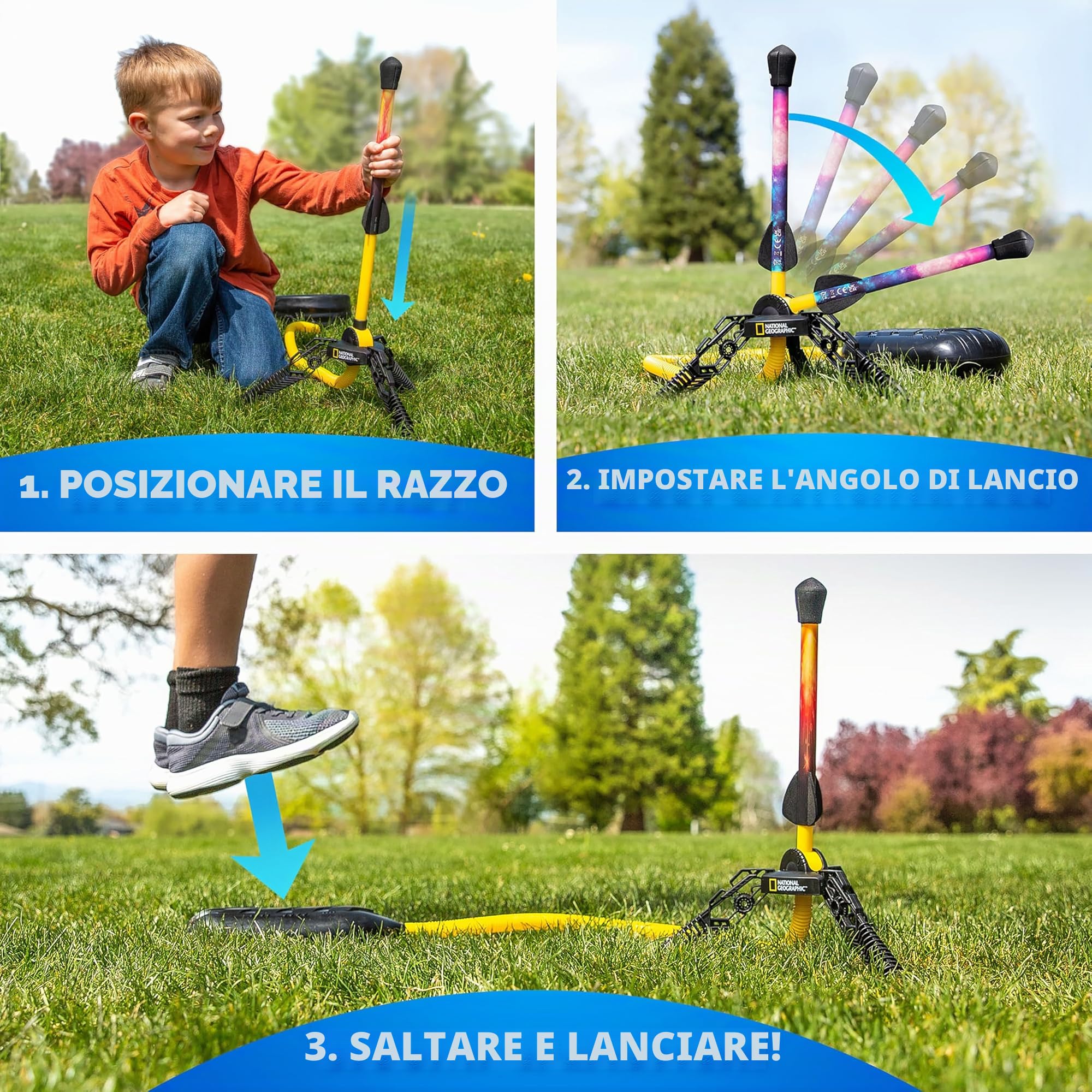 National Geographic Razzo ad Aria per Bambini – Lanciatore di Razzi LED, Salta e Lancia Razzi in Schiuma Fino a 30,5 Metri, Giochi all'Aperto