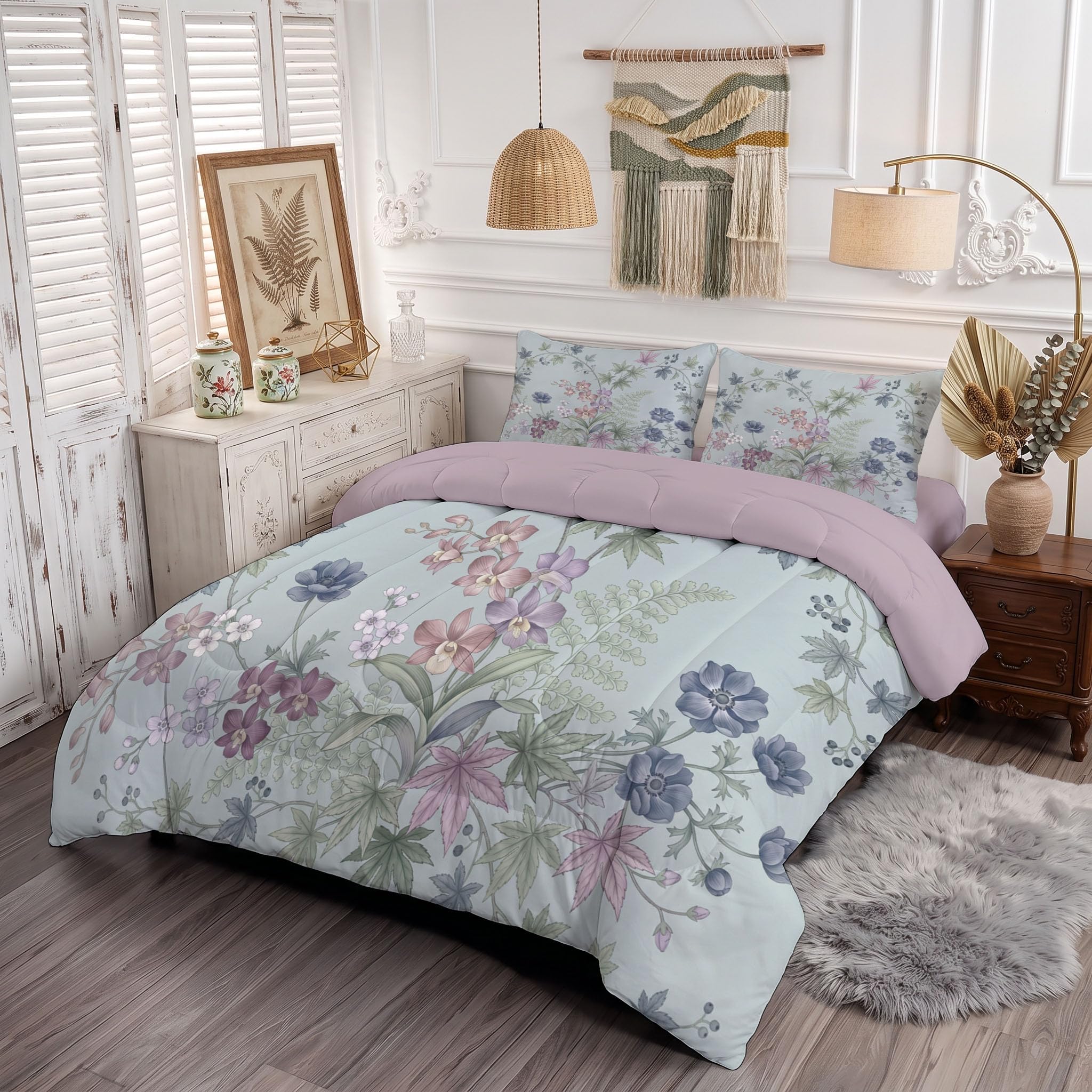 Copriletto Trapuntato Per Bambini Con Piante Semplici Da Campagna | Trapunta Singolo Invernale, Grigio, Piumone Caldo Morbido Foglie Floreali Delicate Per Decorazione Camera Da Letto